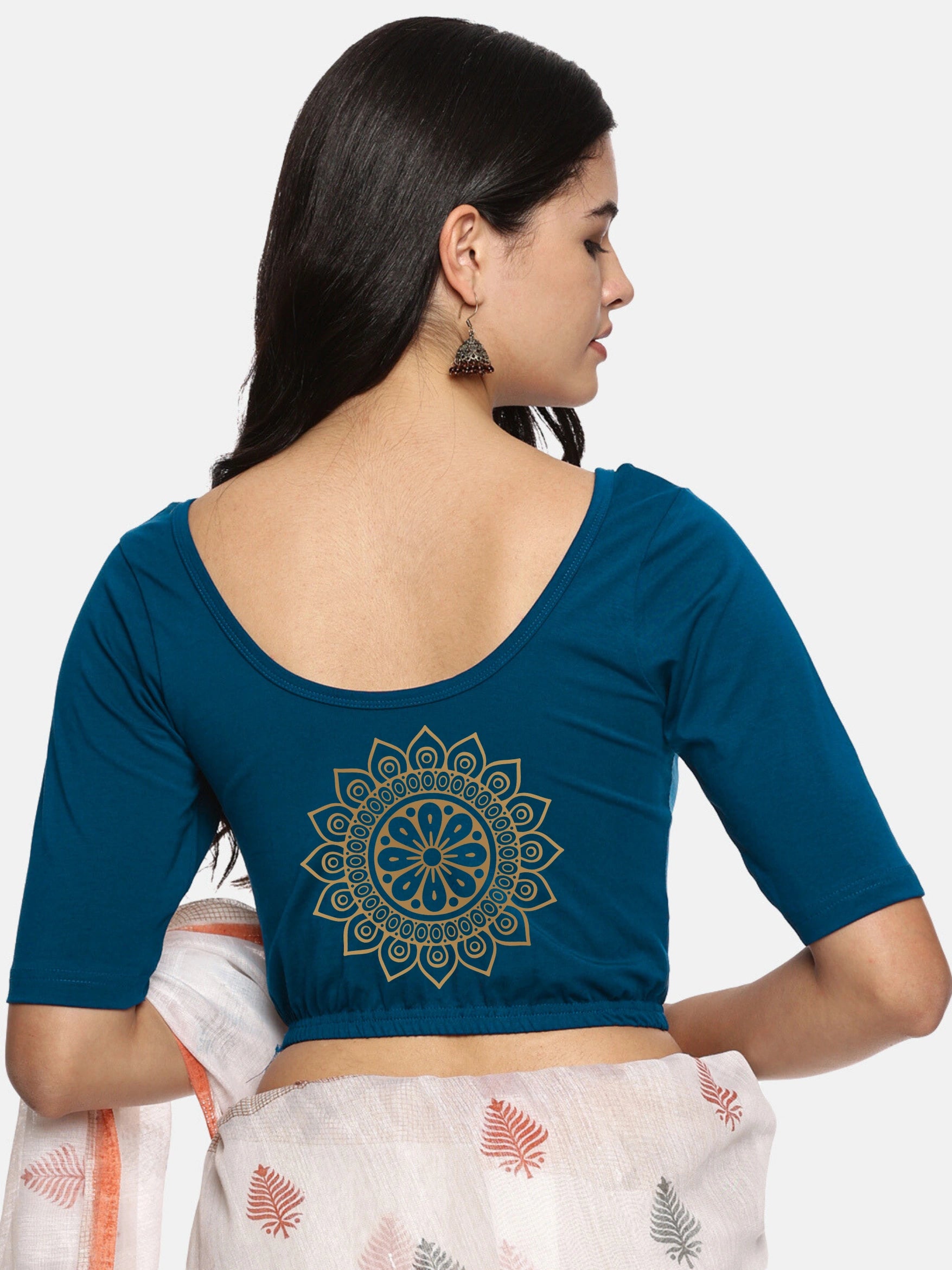 Women Back Printed Stretchable Blouse U018 - notyetbyus
