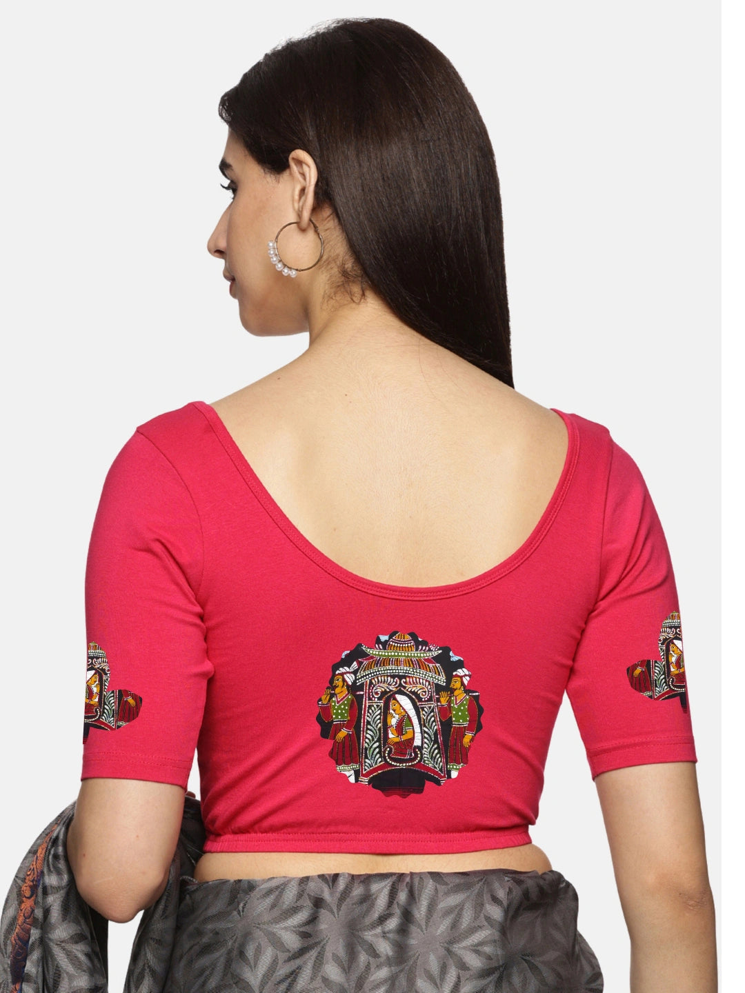 Women Back Printed Stretchable Blouse U0140A - notyetbyus