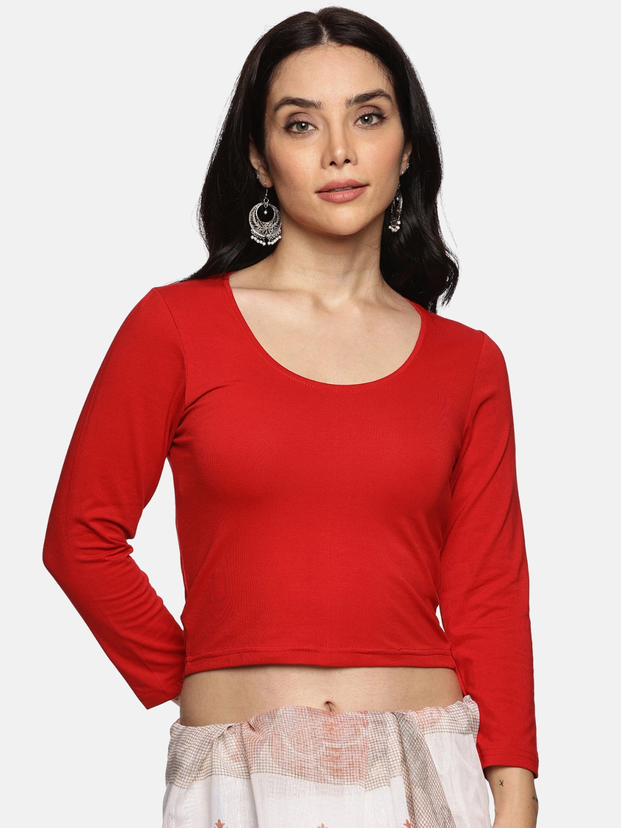 Women Three Fourth Sleeve Back Print Stretchable Blouse U0102 Red