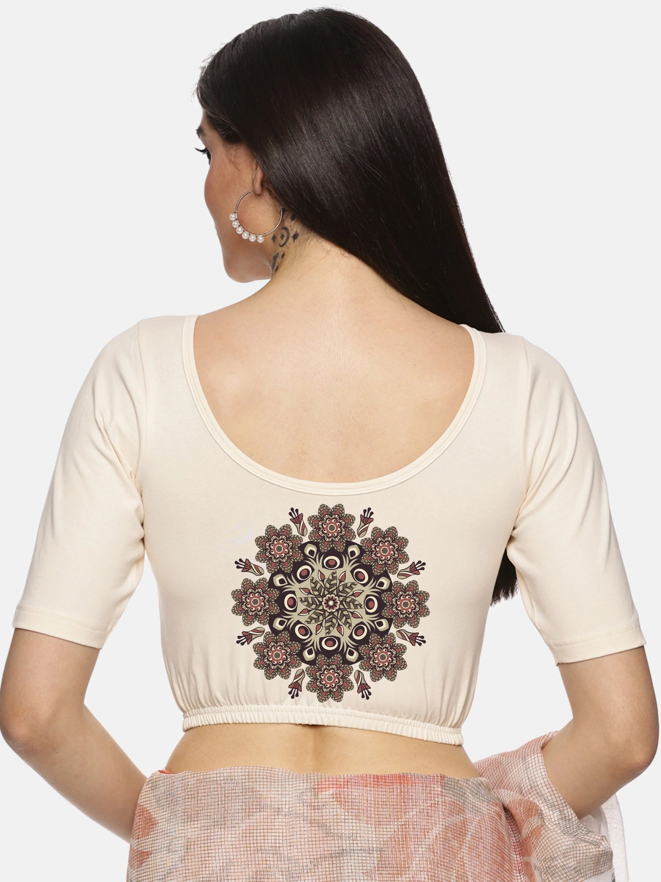 Women Back Printed Stretchable Blouse U05 - notyetbyus