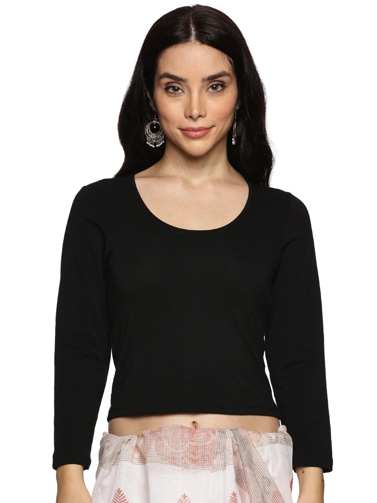 Women Three Fourth Sleeve Back Print Stretchable Blouse U0102 Black