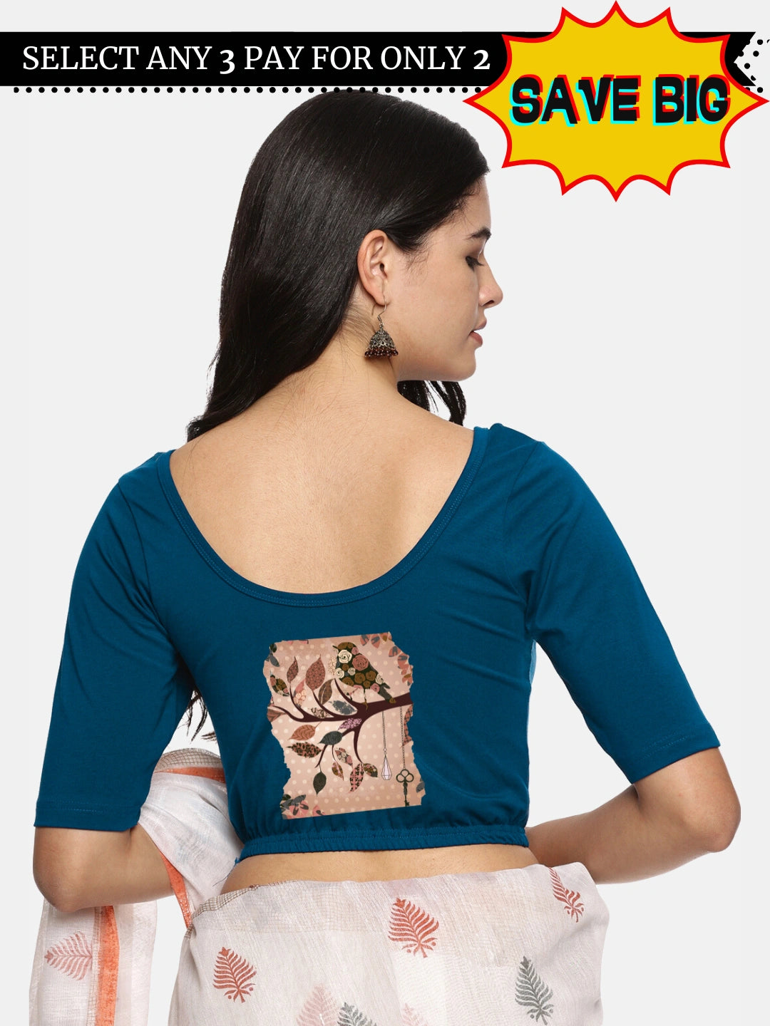 Women Back Printed Stretchable Blouse U033 - notyetbyus