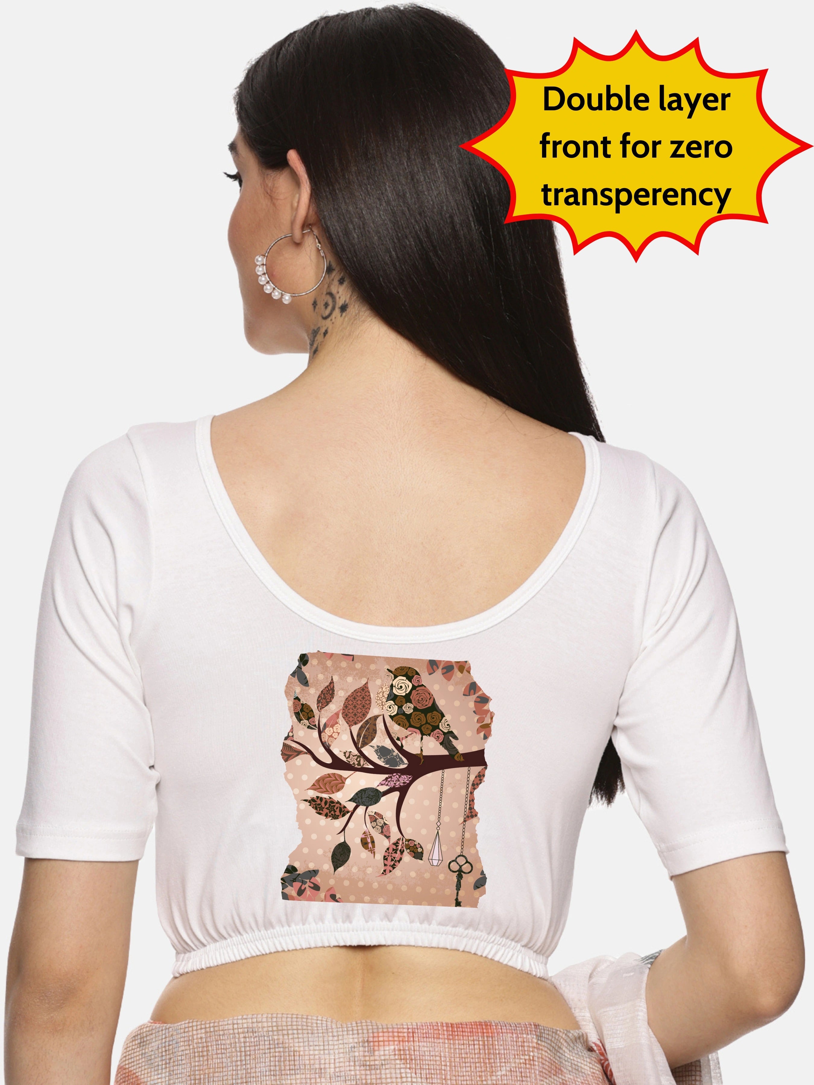 Women Back Printed Stretchable Blouse U033 - notyetbyus