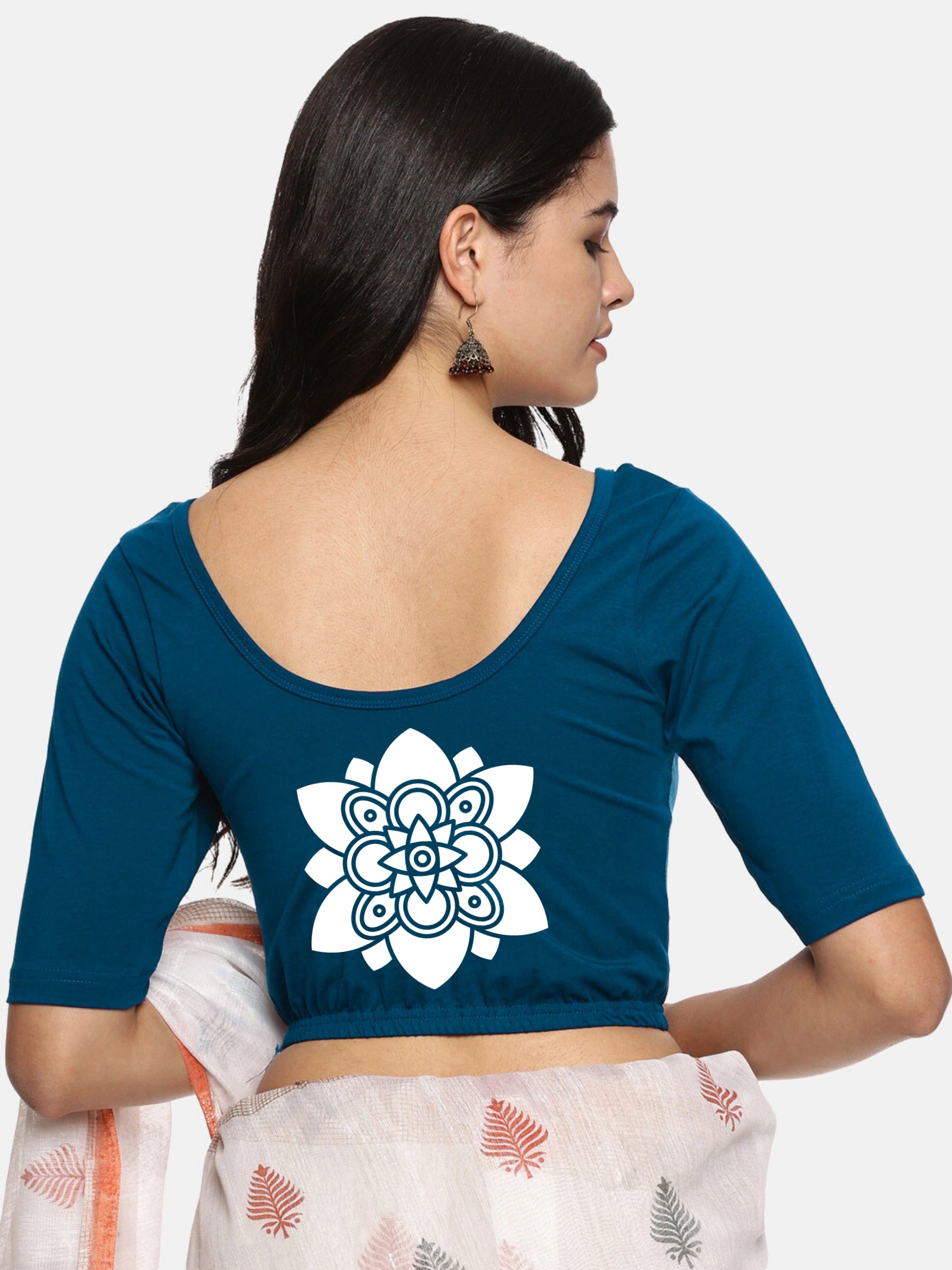 Women Back Printed Stretchable Blouse U037 - notyetbyus