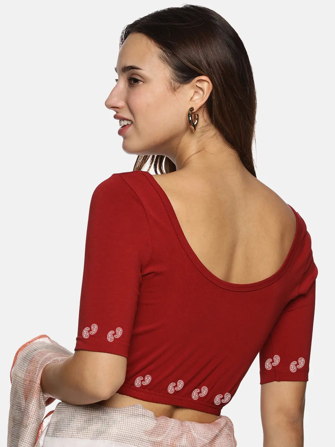 Women Back Printed Stretchable Blouse U089 - notyetbyus