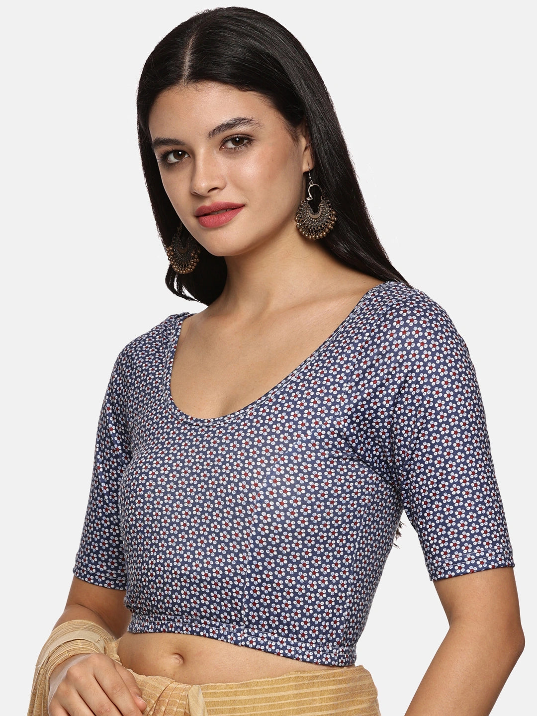 Women Blue Allover Floral Printed Stretchable Blouse UA09 - notyetbyus
