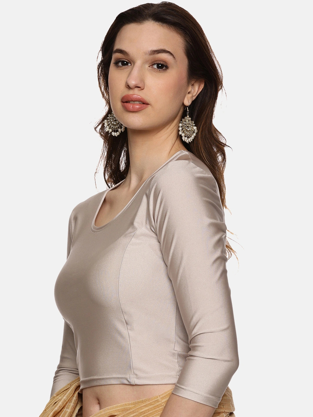 Women Shimmer Three Fourth Sleeve Plain Stretchable Saree Blouse  Us0302 - notyetbyus