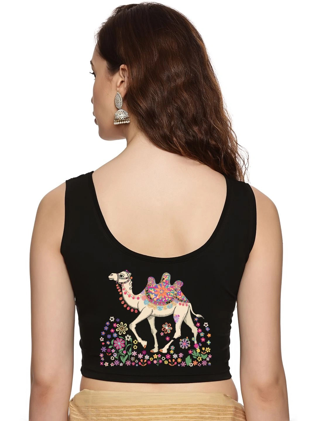 Women Sleevless Back Printed Stretchable  Blouse U0206 - notyetbyus