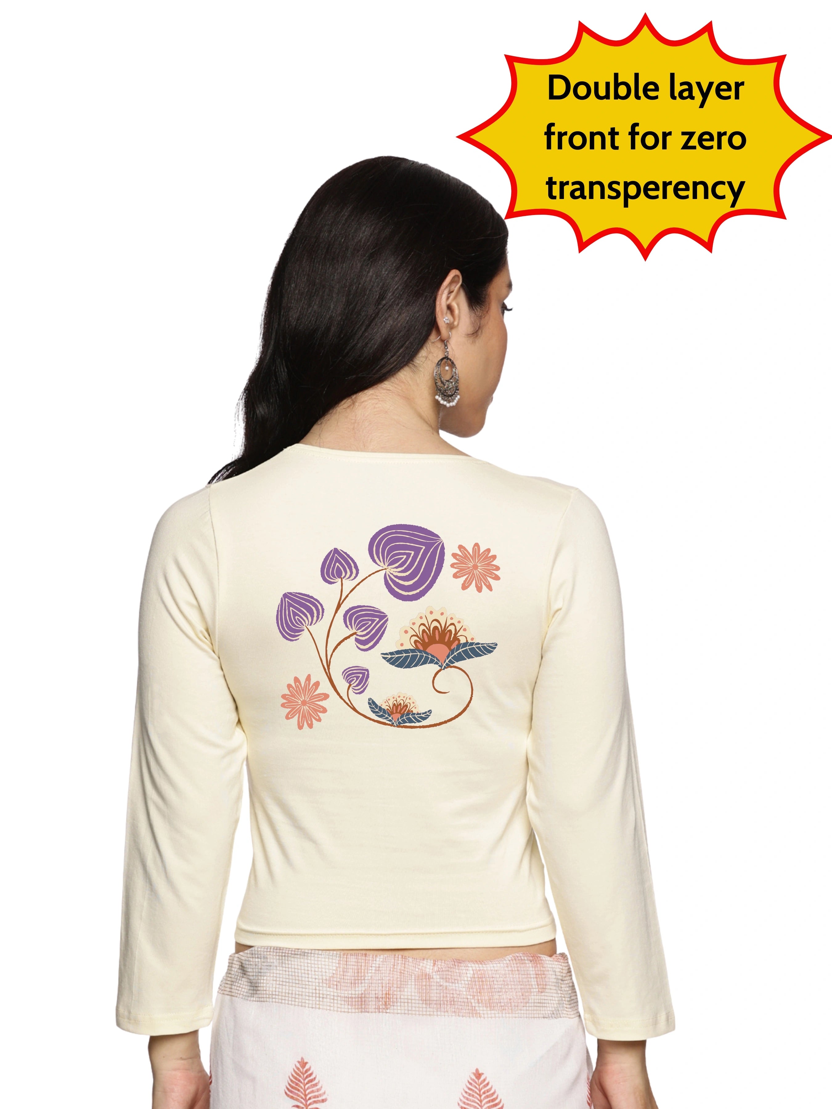 Women Three Fourth Sleeve Back Print Stretchable Blouse U0151 - notyetbyus