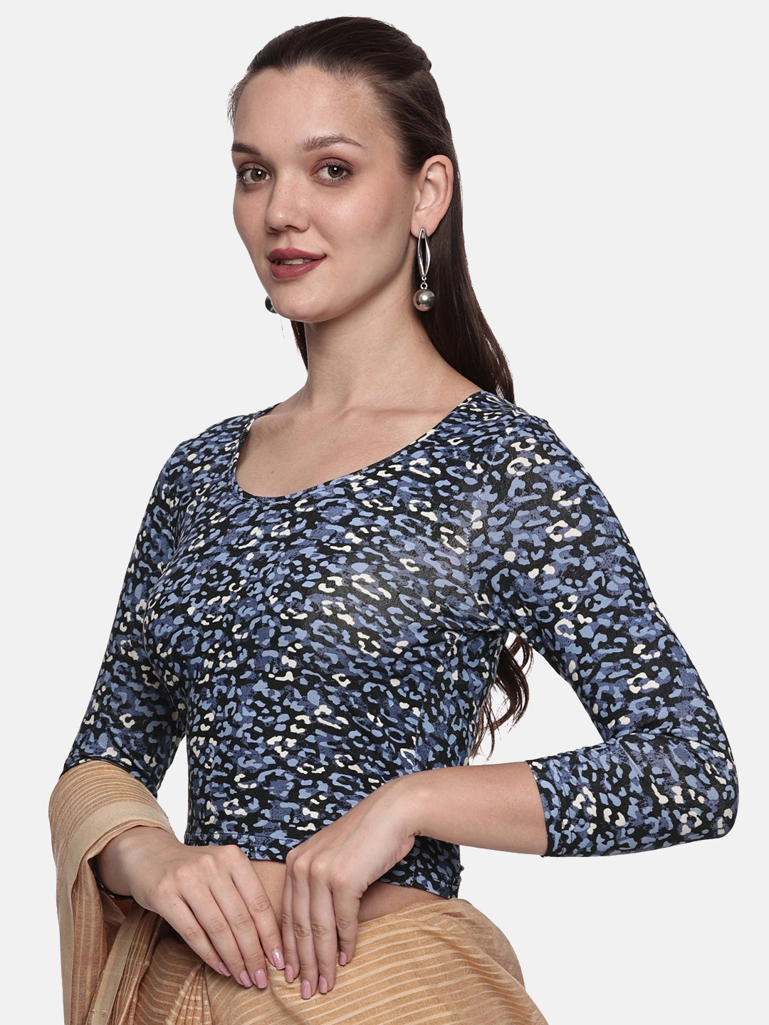 Women Allover Printed Three Fourth Sleeve Cotton Stretchable Blouse UA020 - notyetbyus