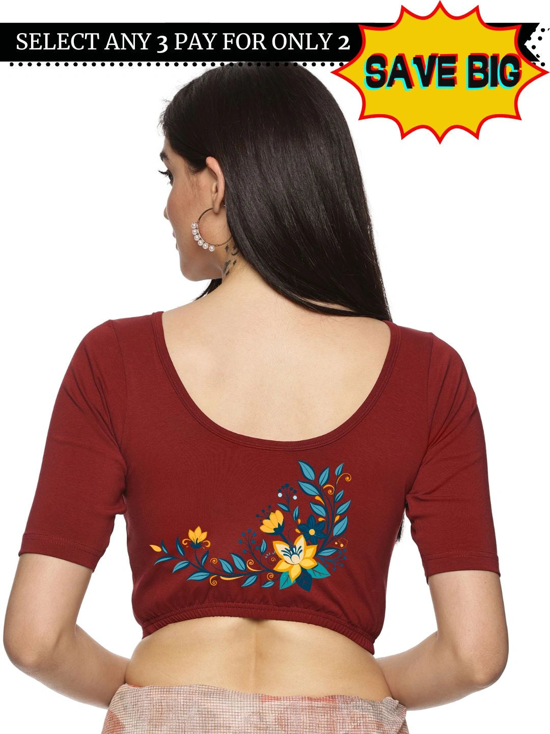 Women Back Printed Stretchable Blouse U0164 - notyetbyus