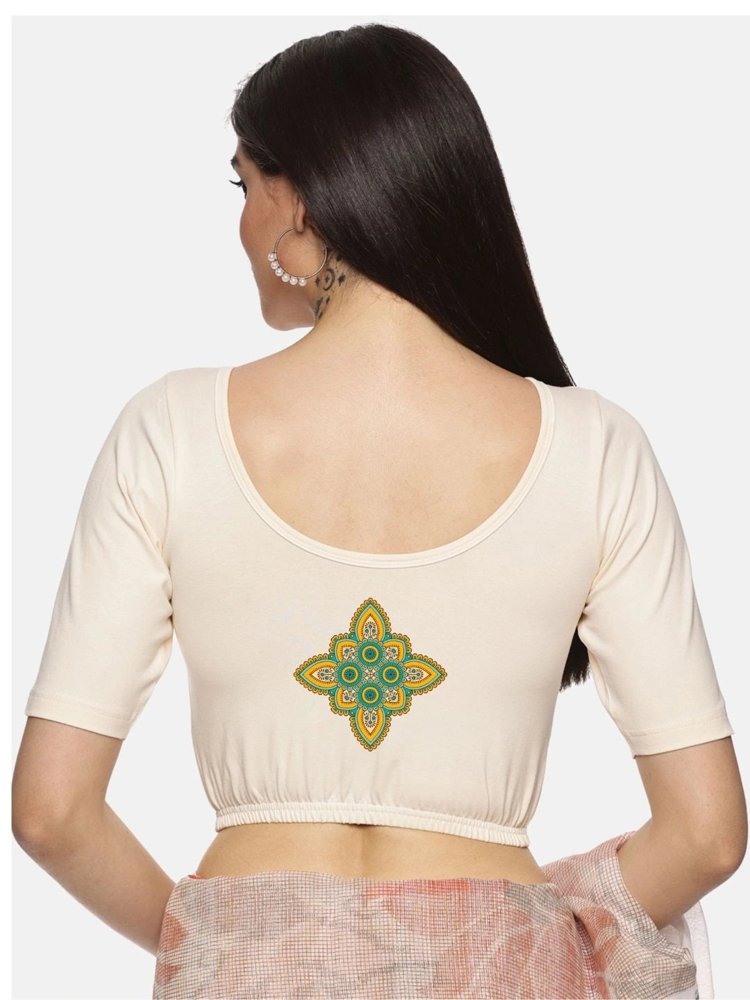 Women Back Printed Stretchable Blouse U0166 - notyetbyus
