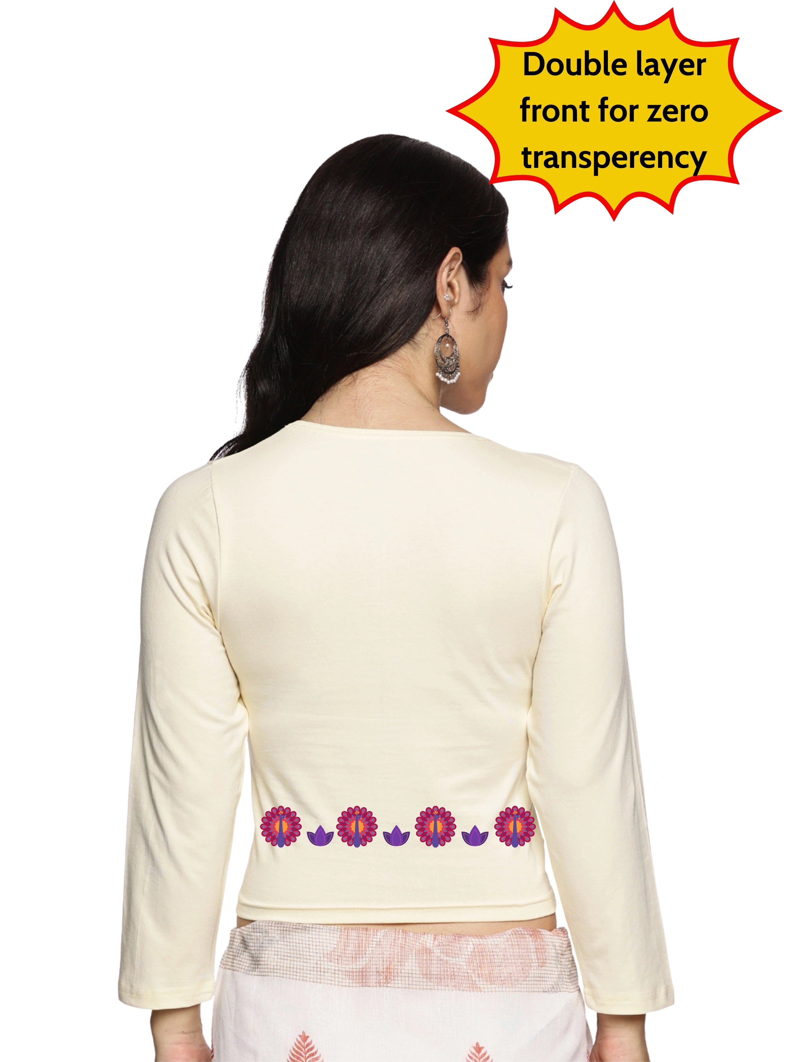 Women Three Fourth Sleeve Back Print Stretchable Blouse U0153 - notyetbyus