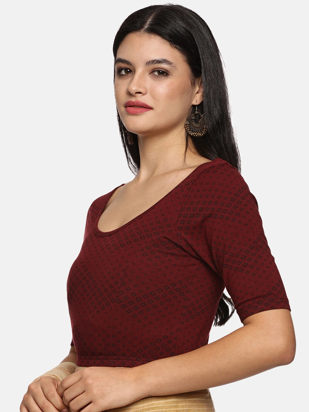 Women Allover Maroon Abstract Printed Stretchable Blouse UA08 - notyetbyus