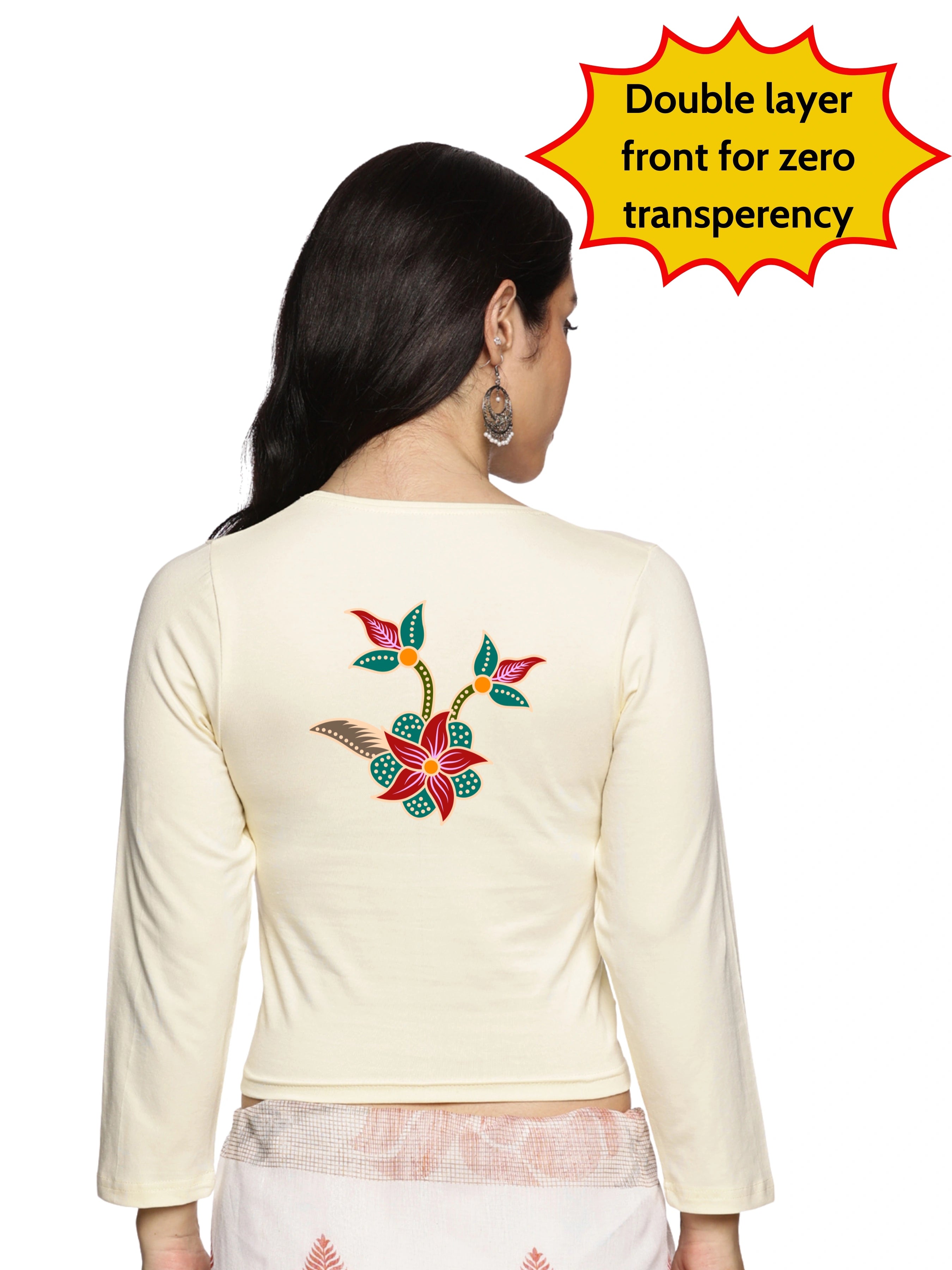 Women Three Fourth Sleeve Back Print Stretchable Blouse U0150 - notyetbyus