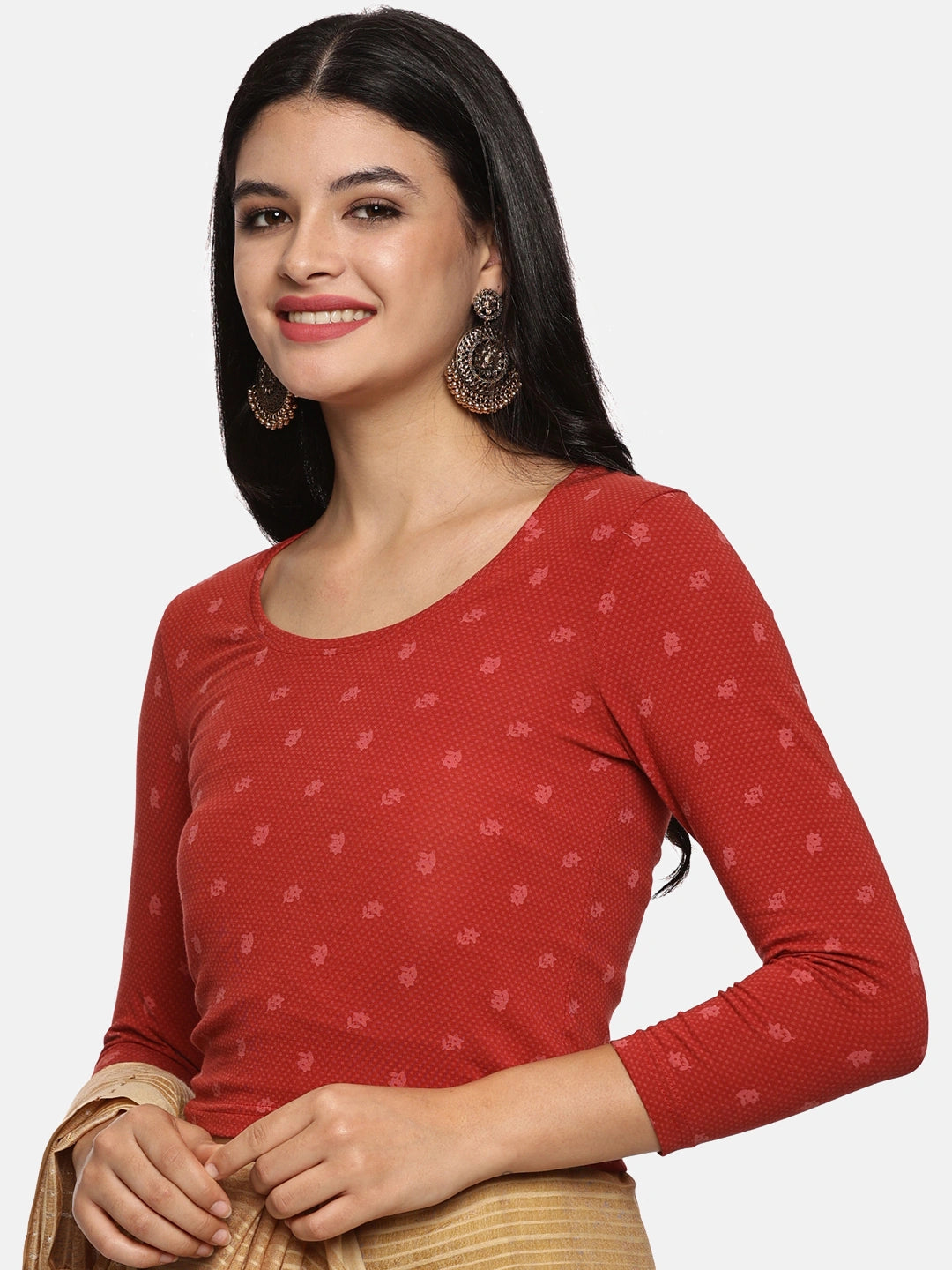 Women Allover Printed Three Fourth Sleeve Cotton Stretchable Blouse UA012 - notyetbyus