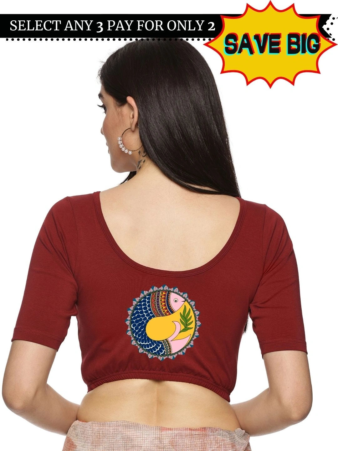 Women Back Printed Stretchable Blouse U0163 - notyetbyus