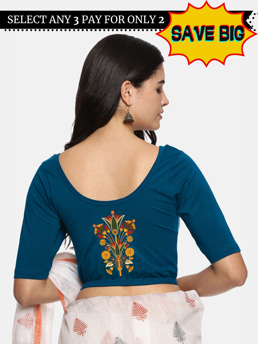 Women Back Printed Stretchable Blouse U039 - notyetbyus