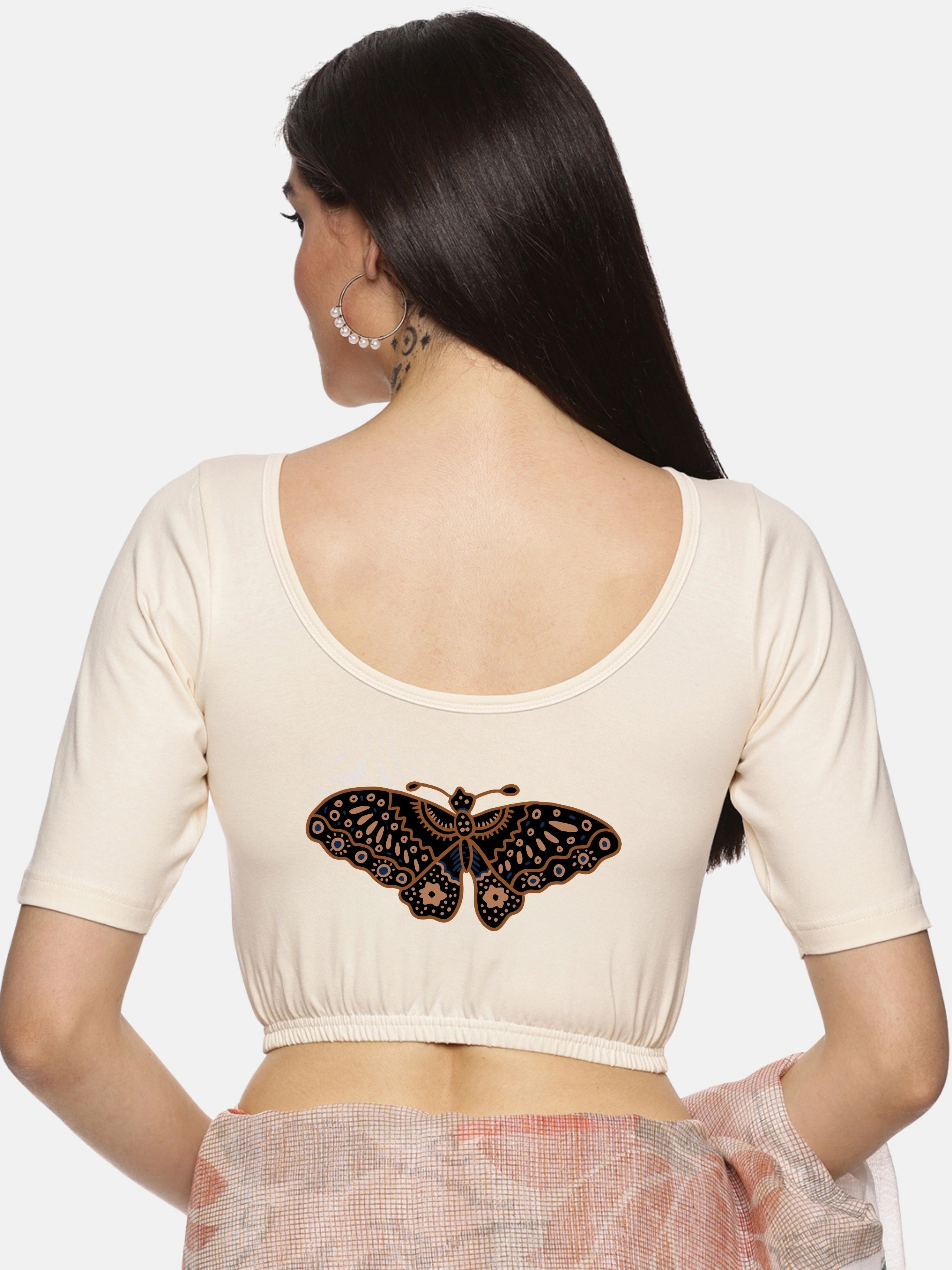Women Back Printed Stretchable Blouse U07 - notyetbyus