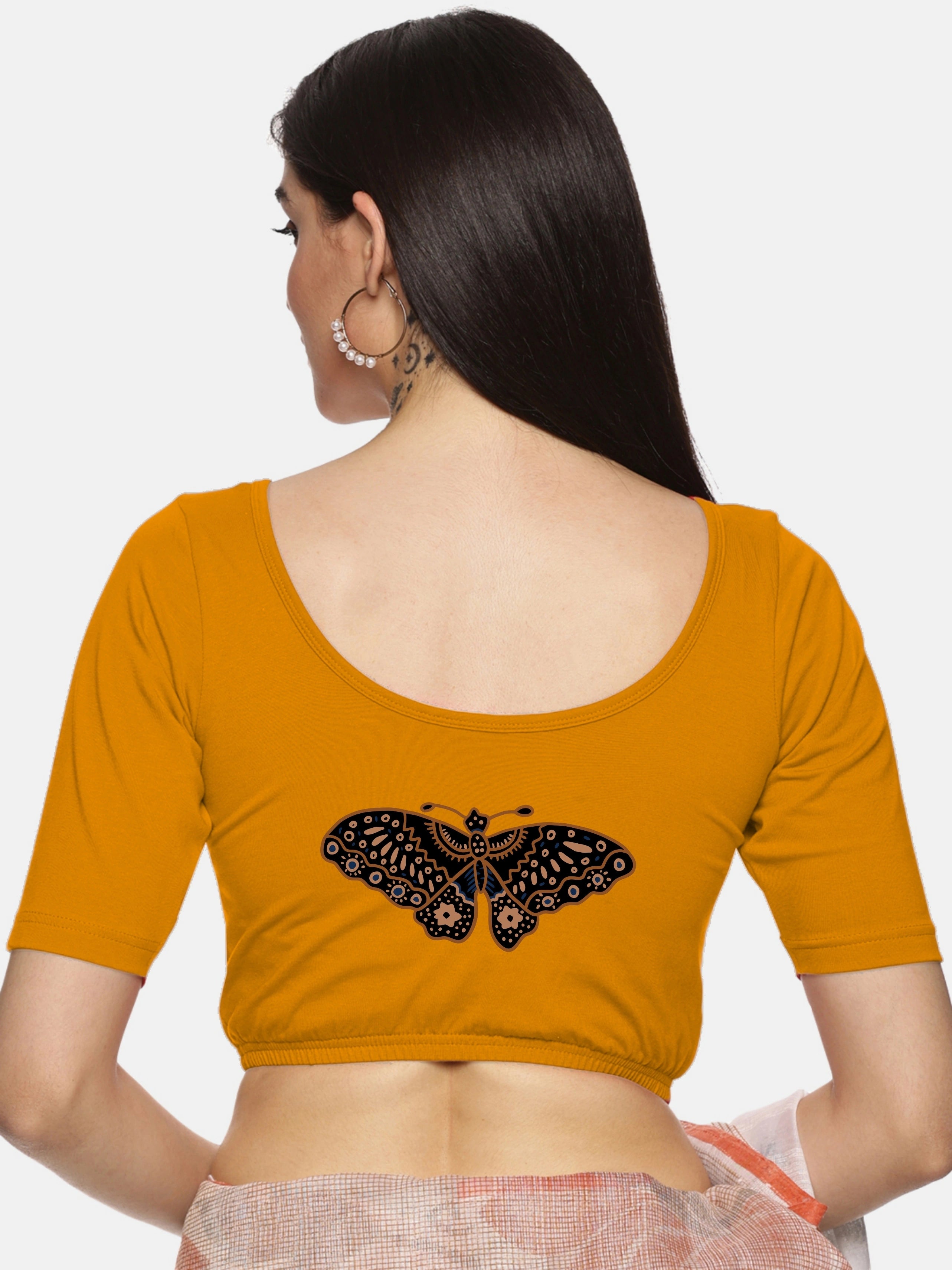 Women Back Printed Stretchable Blouse U07 - notyetbyus