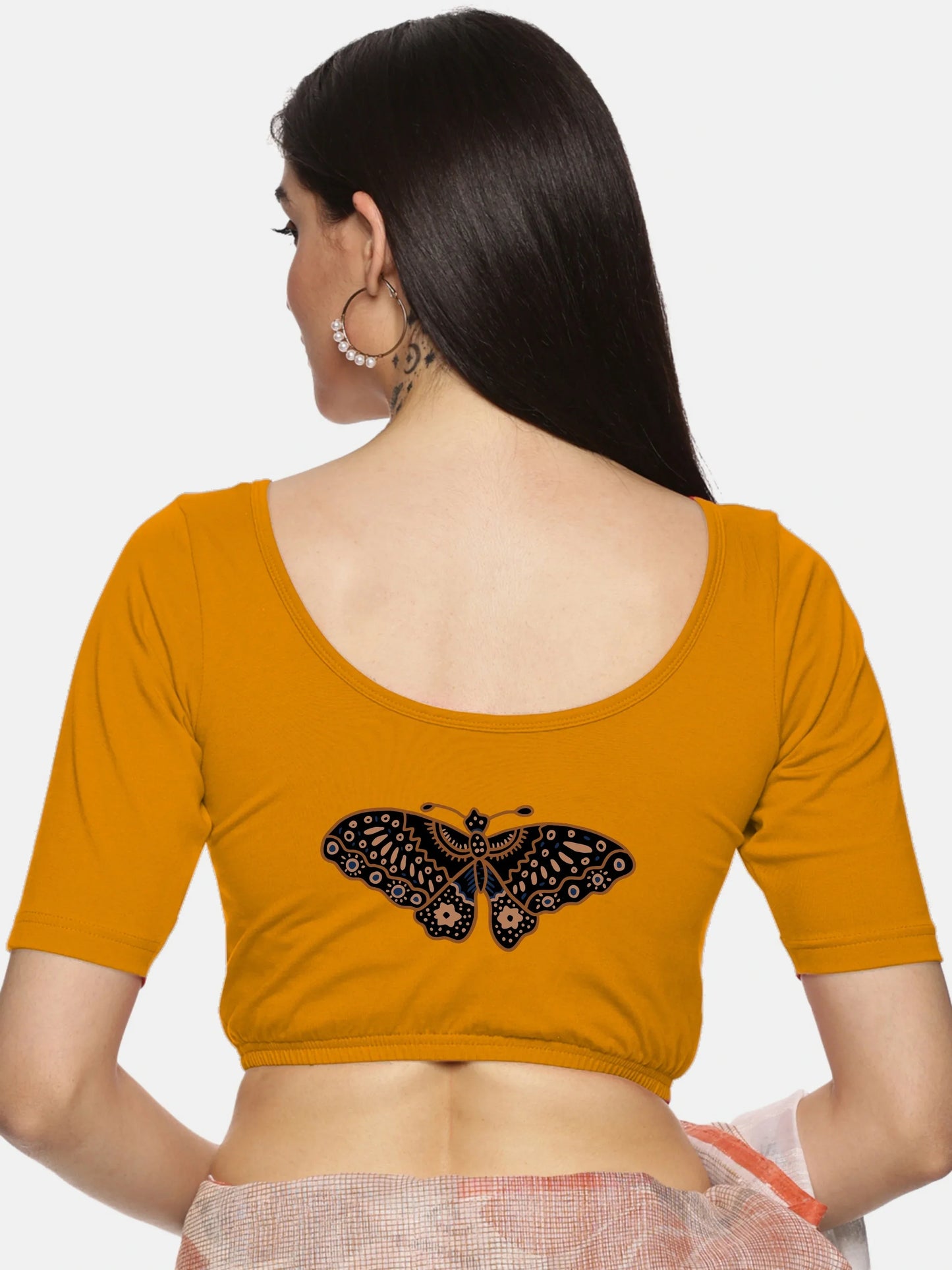 Women Back Printed Stretchable Blouse U07 - notyetbyus