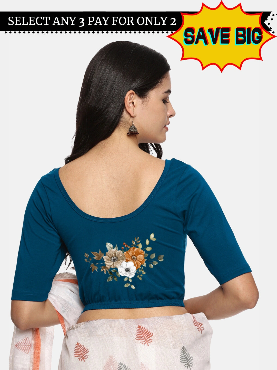 Women Back Printed Stretchable Blouse U041 - notyetbyus