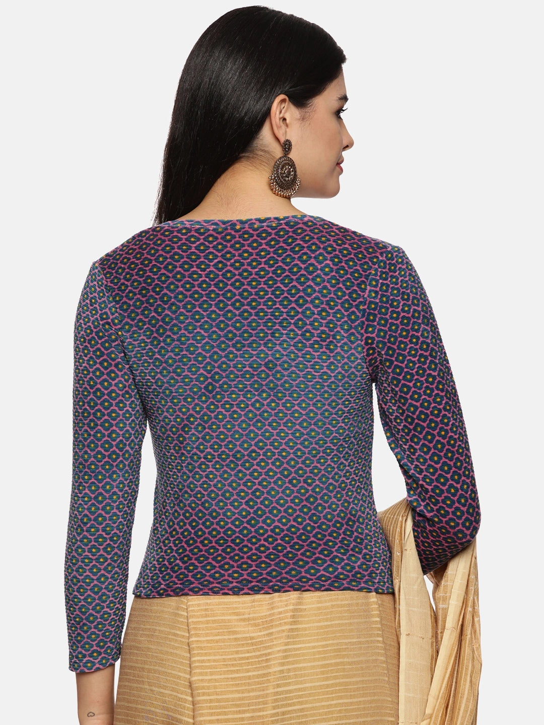 Women Allover Printed Three Fourth Sleeve Velvet Stretchable Blouse UA014 - notyetbyus