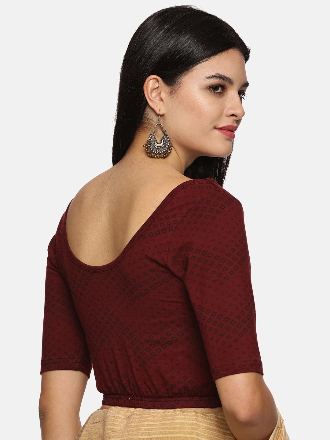 Women Allover Maroon Abstract Printed Stretchable Blouse UA08 - notyetbyus