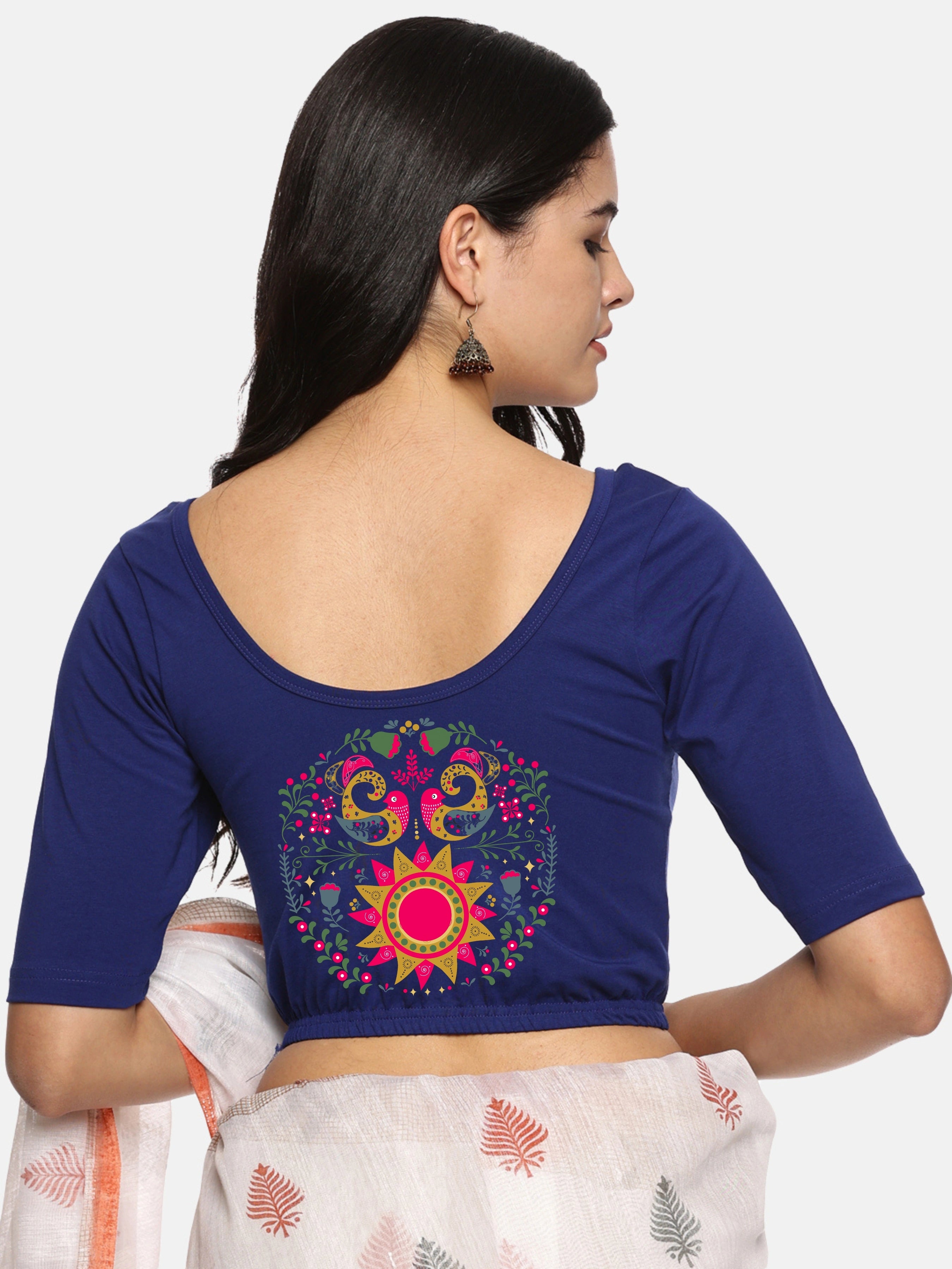 Women Back Printed Stretchable Blouse U0141 - notyetbyus