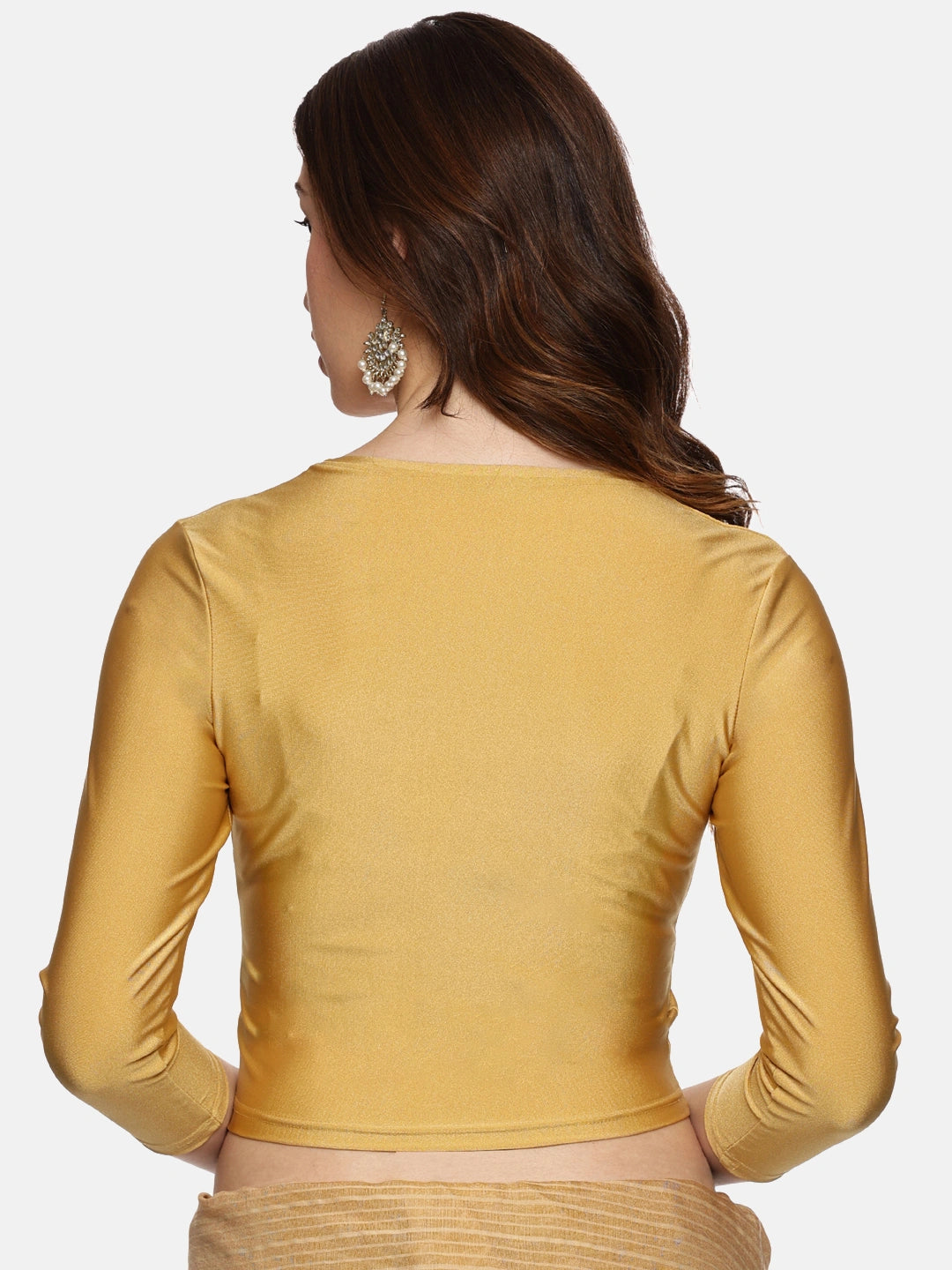 Women Shimmer Three Fourth Sleeve Plain Stretchable Saree Blouse  Us0302 - notyetbyus