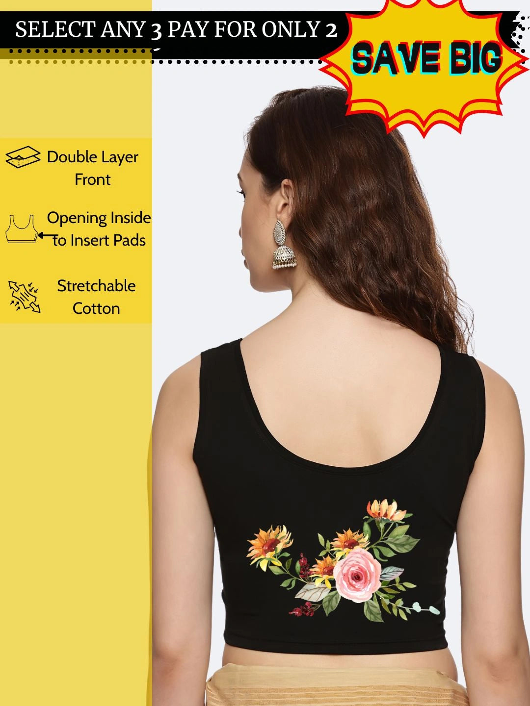 Women Sleevless Back Printed Stretchable  Blouse U0202 - notyetbyus