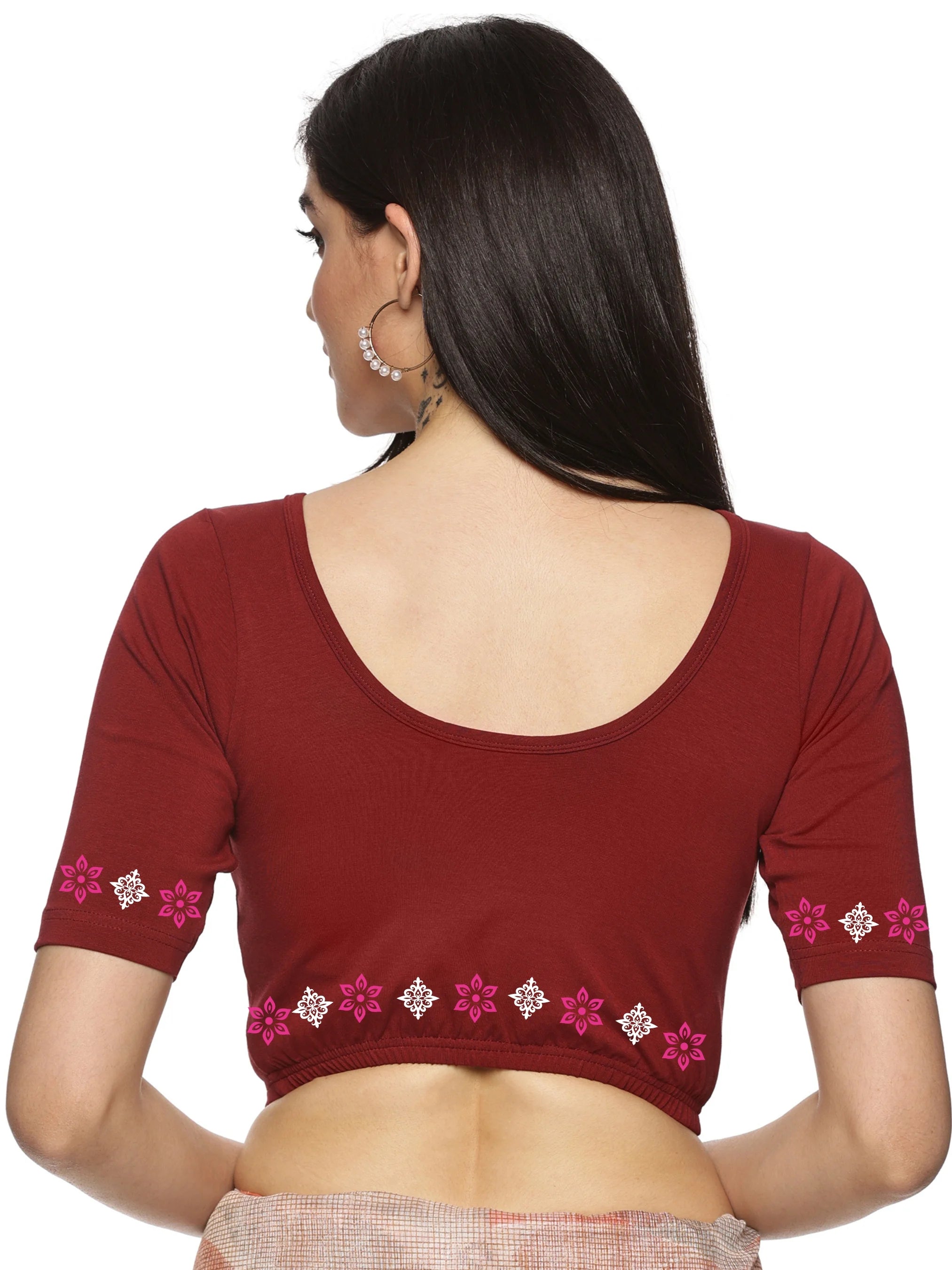 Women Back Printed Stretchable Blouse U087 - notyetbyus
