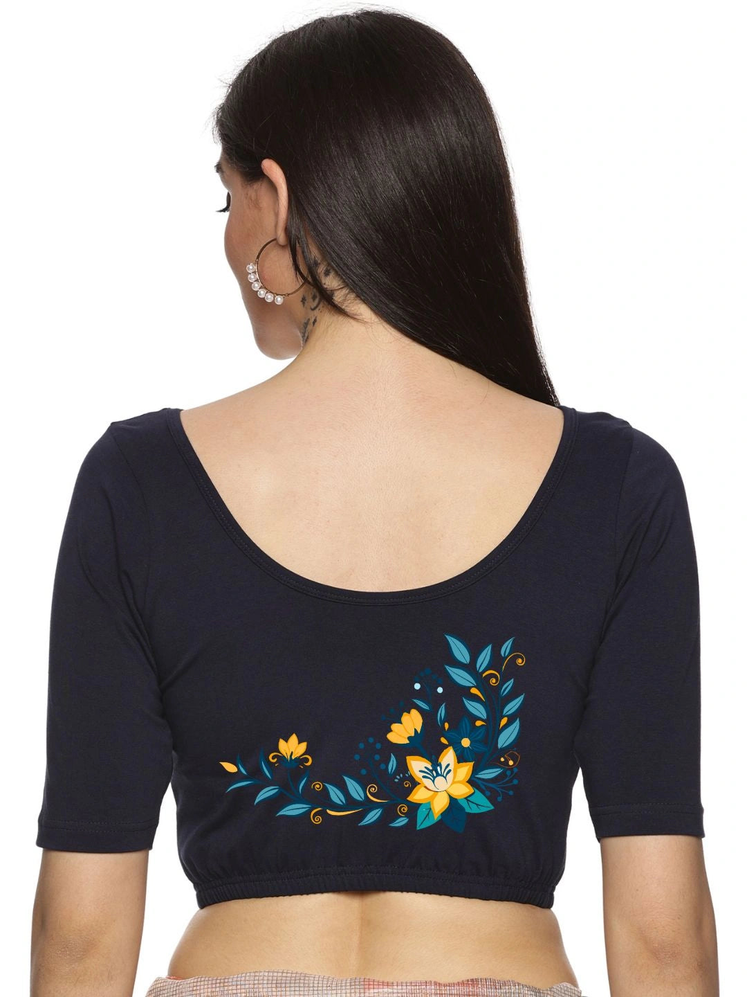Women Back Printed Stretchable Blouse U0164 - notyetbyus