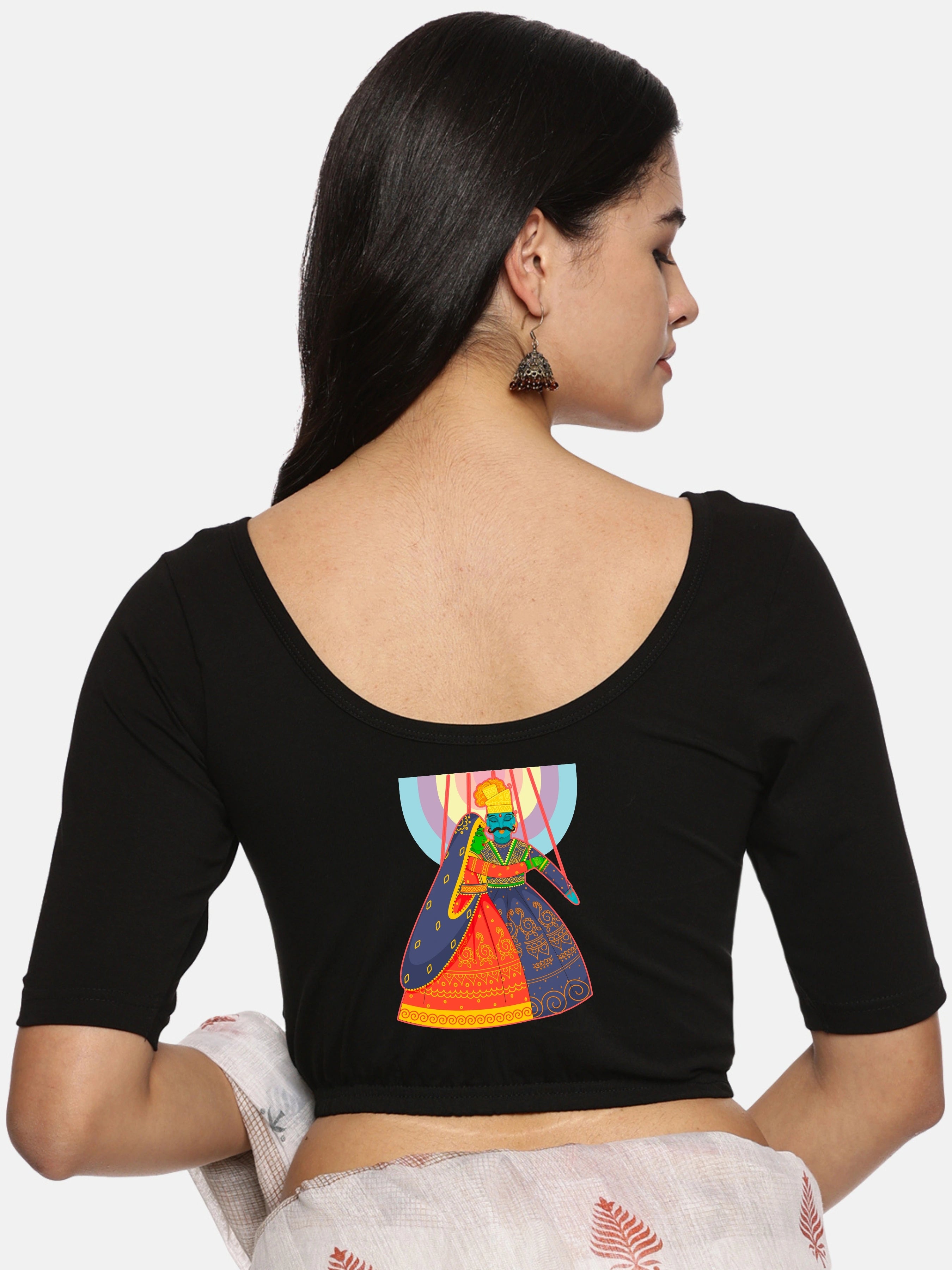 Women Back Printed Stretchable Blouse U0142 - notyetbyus