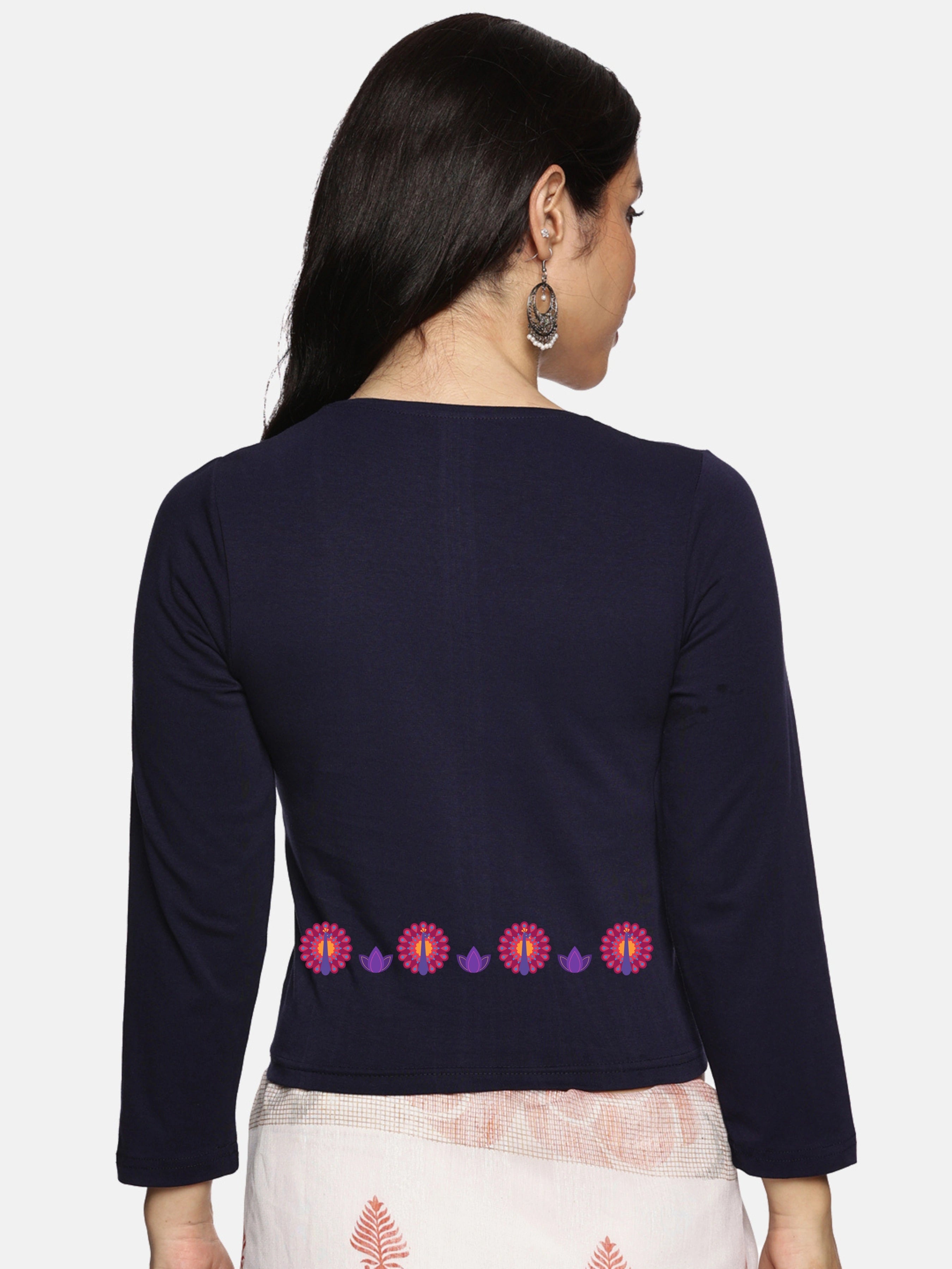 Women Three Fourth Sleeve Back Print Stretchable Blouse U0153 - notyetbyus