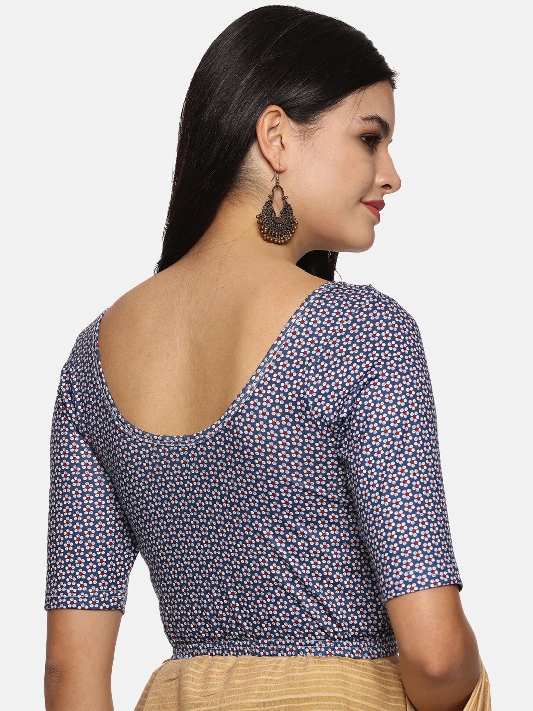 Women Blue Allover Floral Printed Stretchable Blouse UA09 - notyetbyus