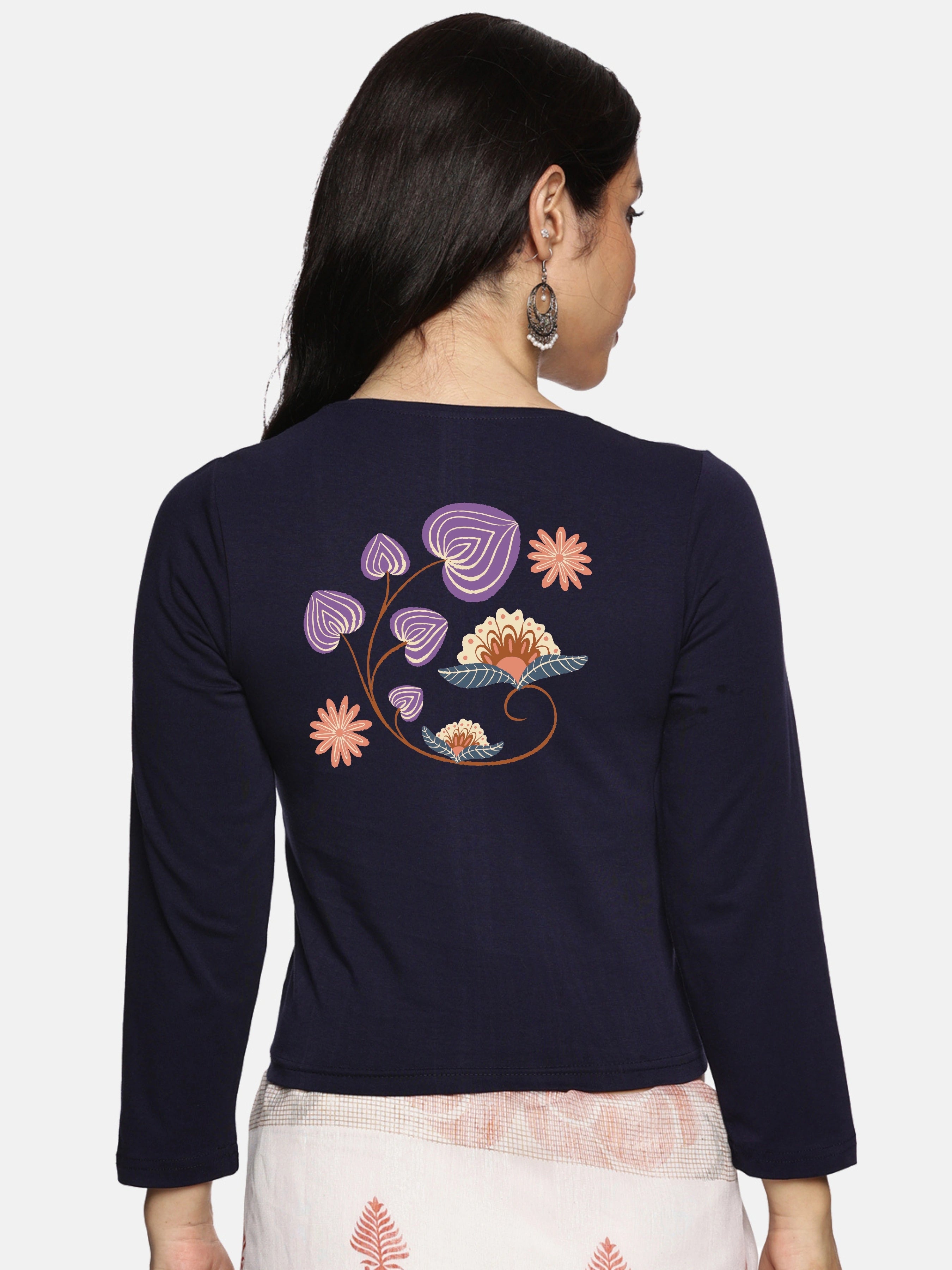 Women Three Fourth Sleeve Back Print Stretchable Blouse U0151 - notyetbyus