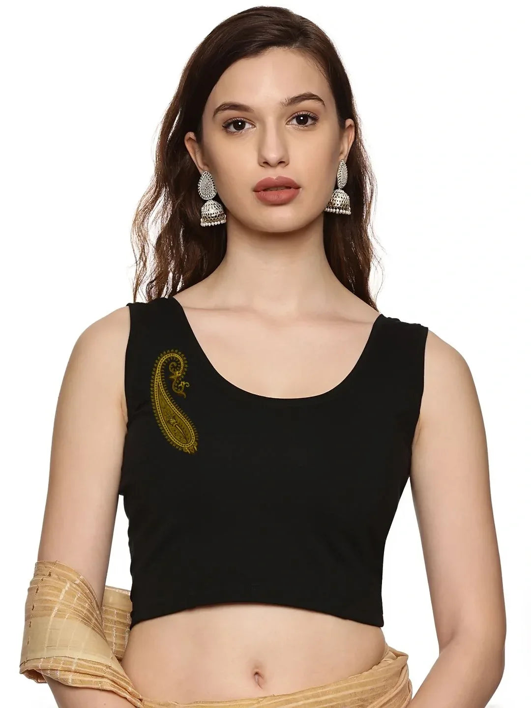 Women Sleevless Back Printed Stretchable Blouse U0204 - notyetbyus