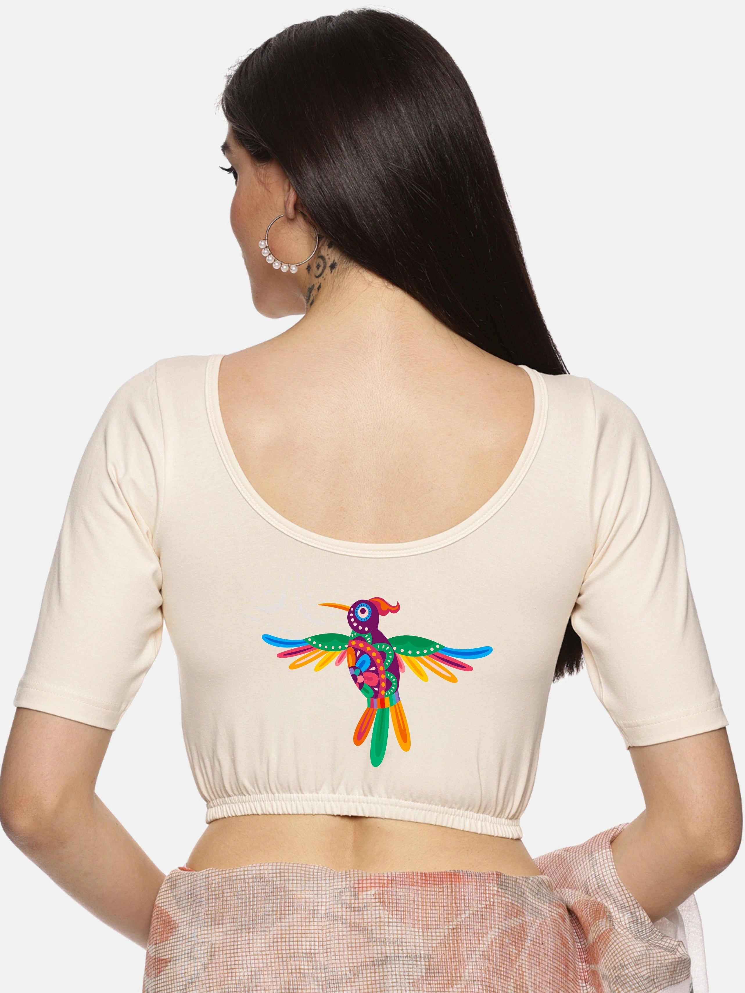 Women Back Printed Stretchable Blouse U08 - notyetbyus