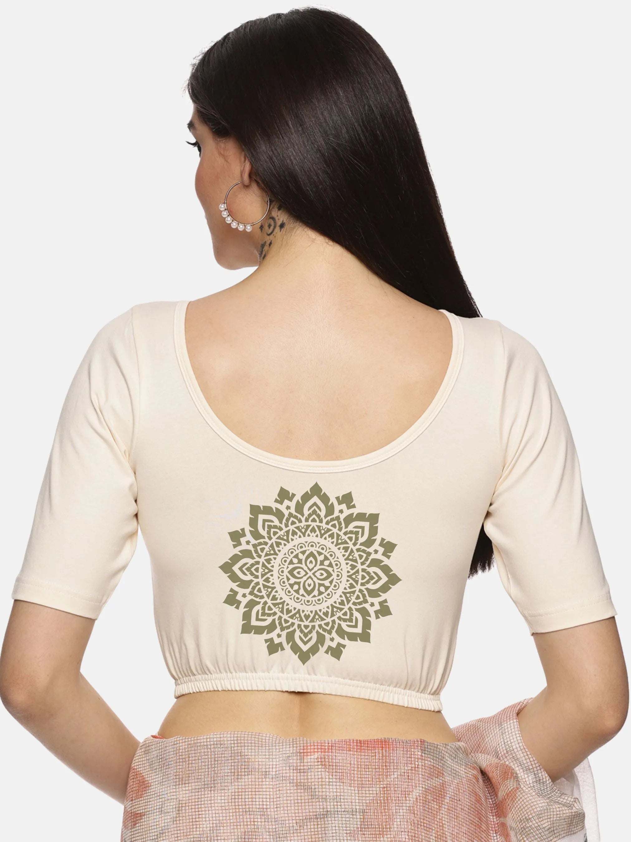 Women Back Printed Stretchable Blouse U057 - notyetbyus