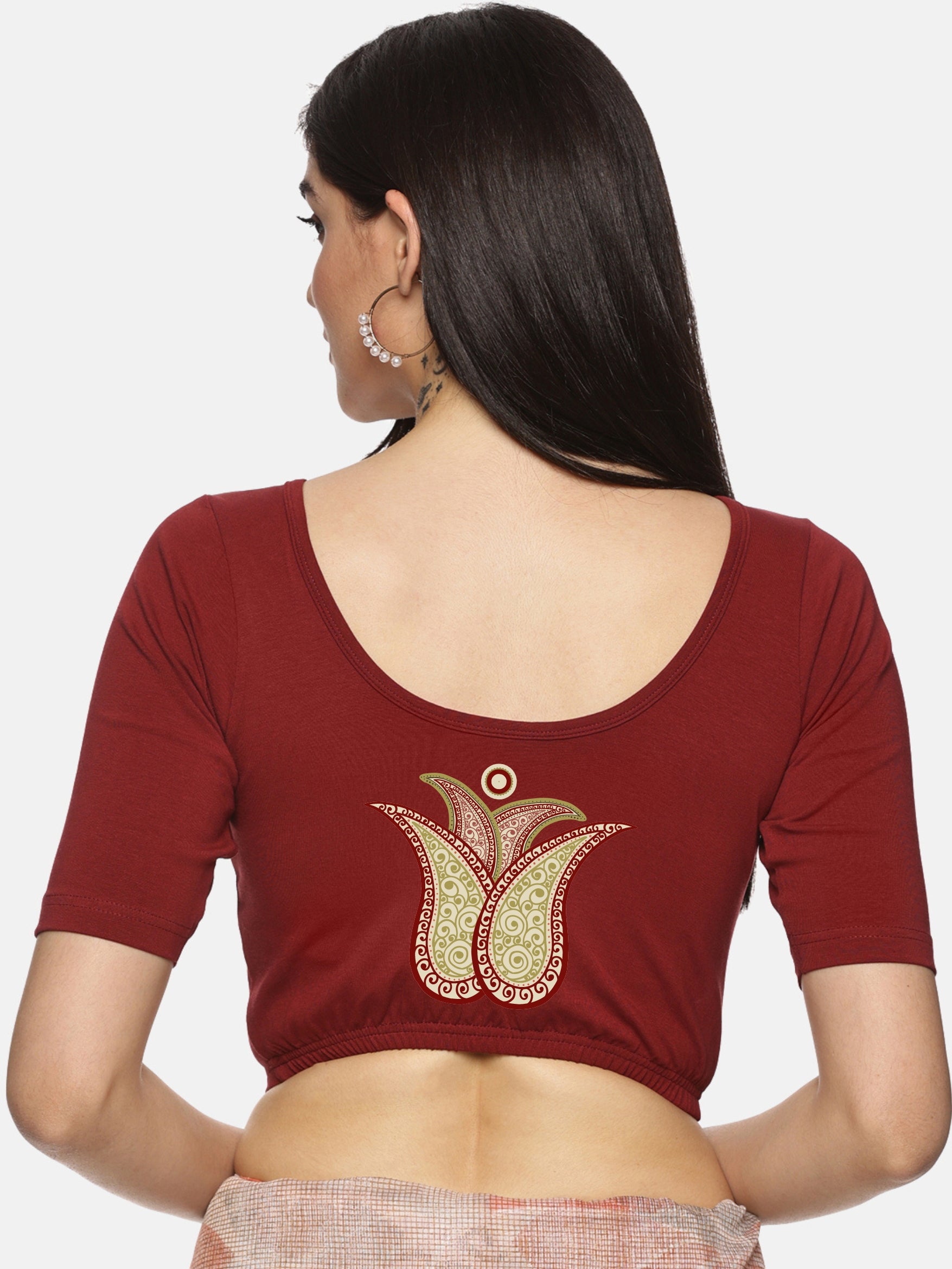 Women Back Printed Stretchable Blouse U076 - notyetbyus