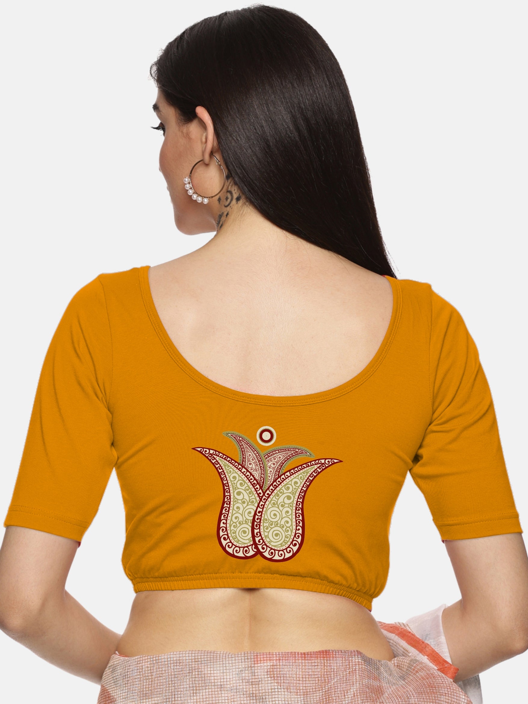 Women Back Printed Stretchable Blouse U076 - notyetbyus