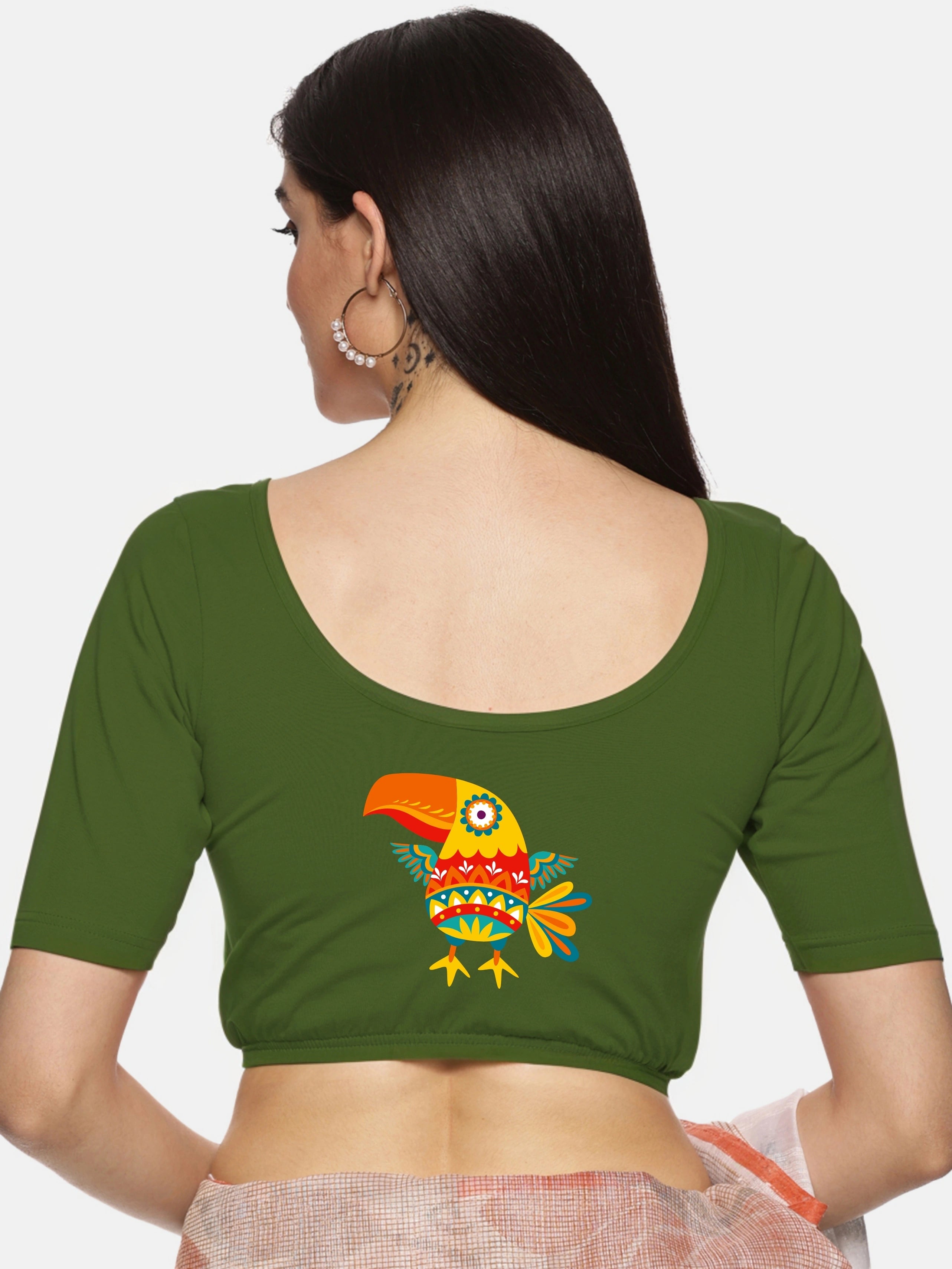 Women Back Printed Stretchable Blouse U09 - notyetbyus