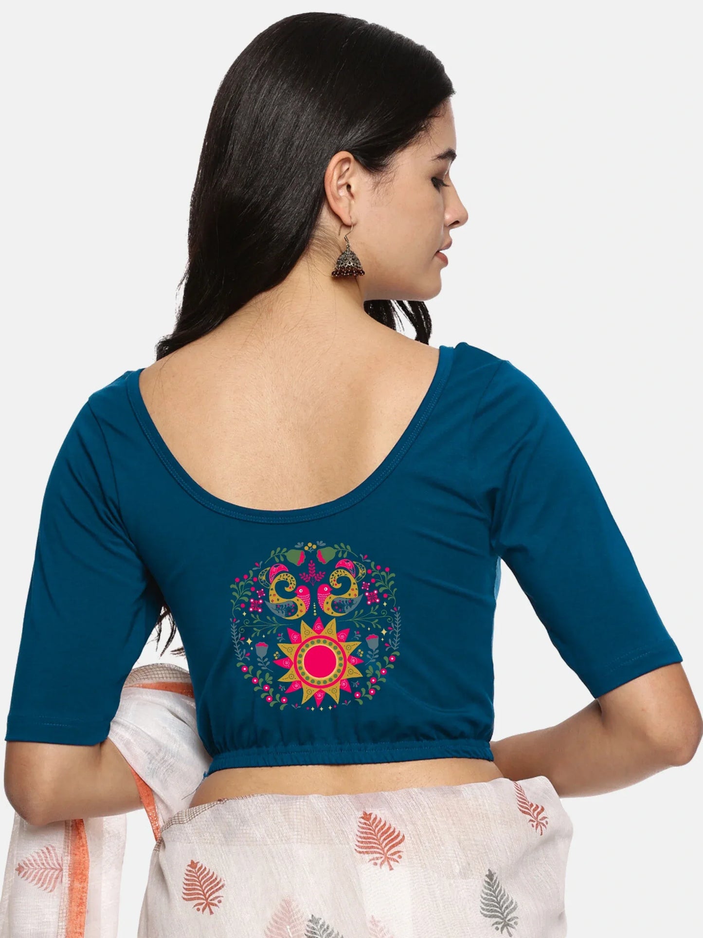 Women Back Printed Stretchable Blouse U0141 - notyetbyus