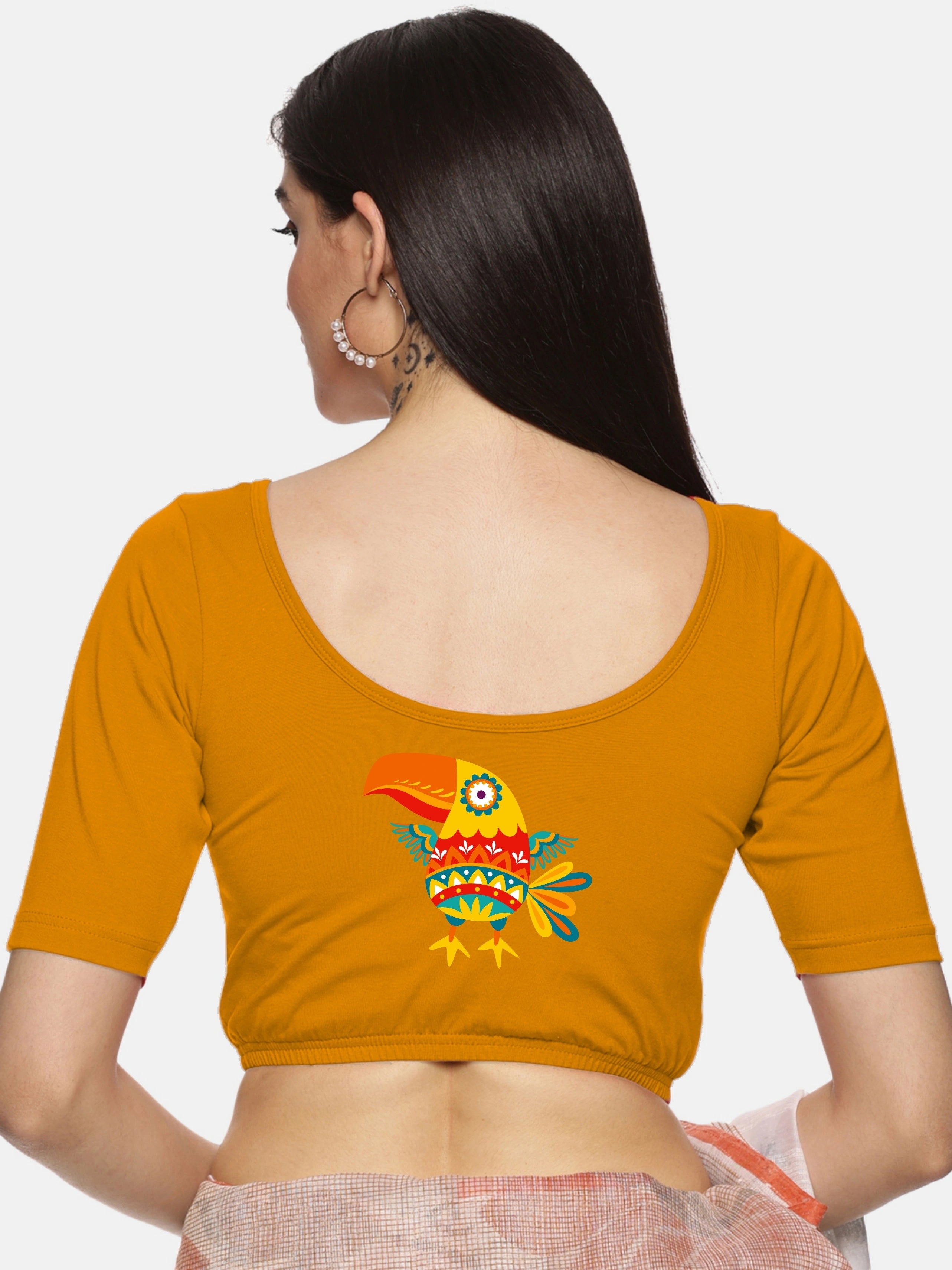 Women Back Printed Stretchable Blouse U09 - notyetbyus