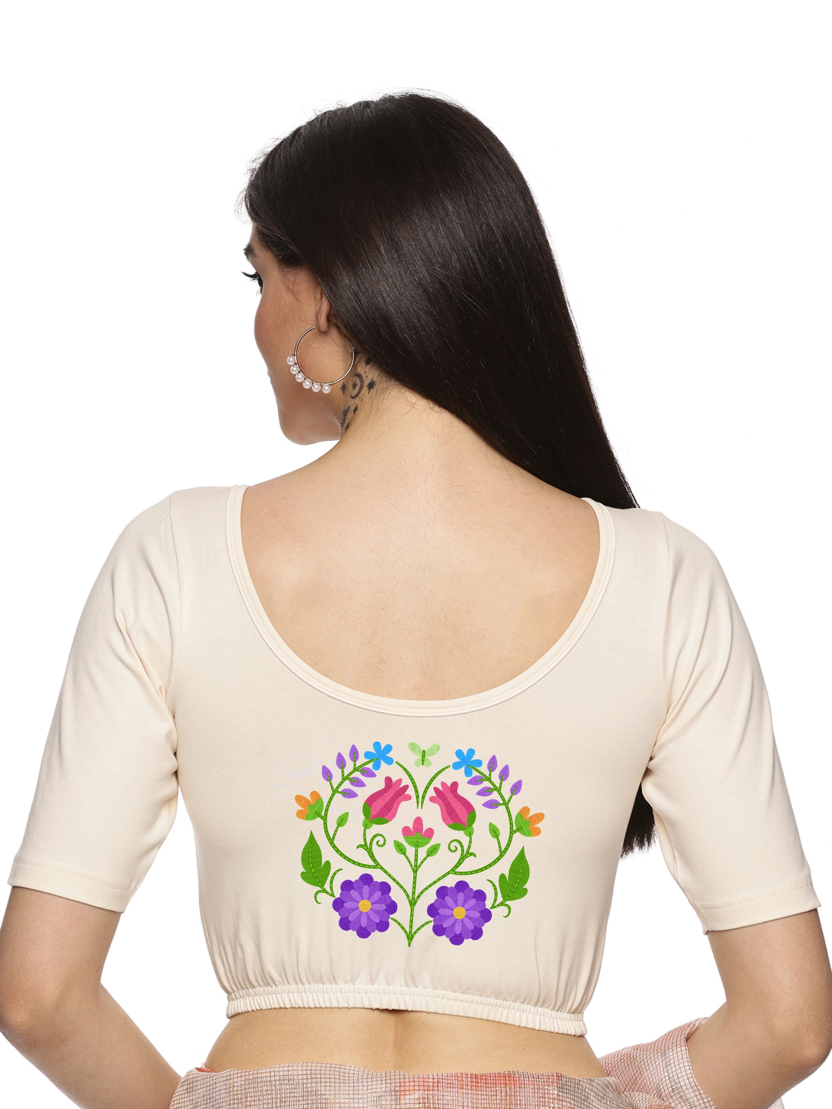 Women Back Printed Stretchable Blouse U0139 - notyetbyus
