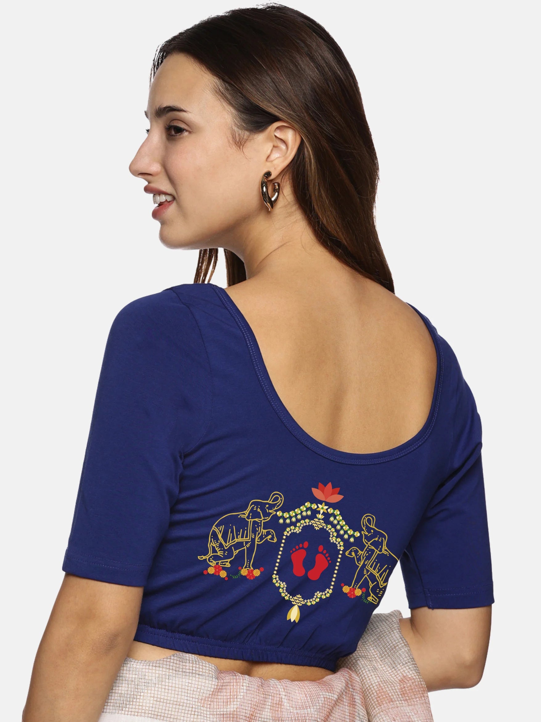 Women Back Printed Stretchable Blouse U084 - notyetbyus