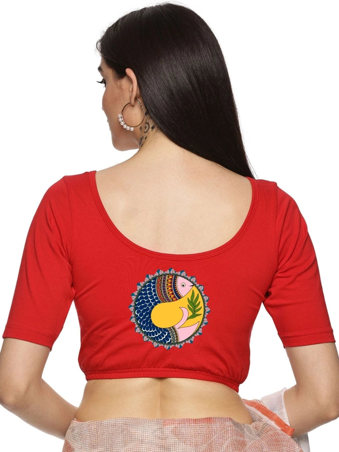 Women Back Printed Stretchable Blouse U0163 - notyetbyus