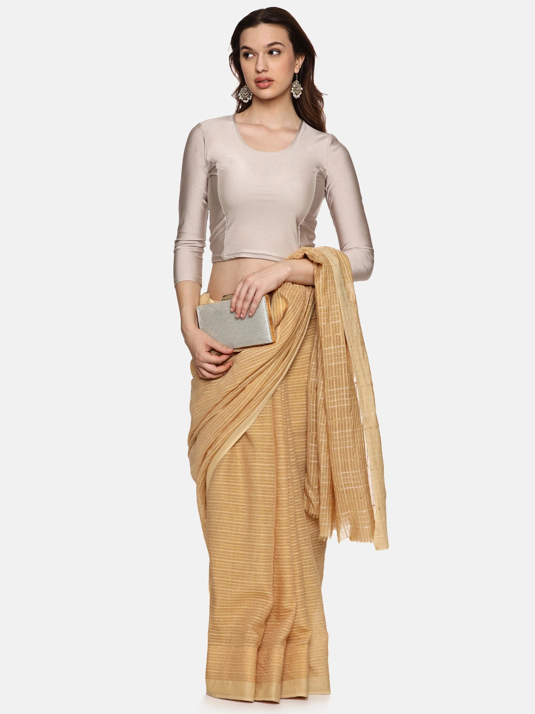 Women Shimmer Three Fourth Sleeve Plain Stretchable Saree Blouse  Us0302 - notyetbyus