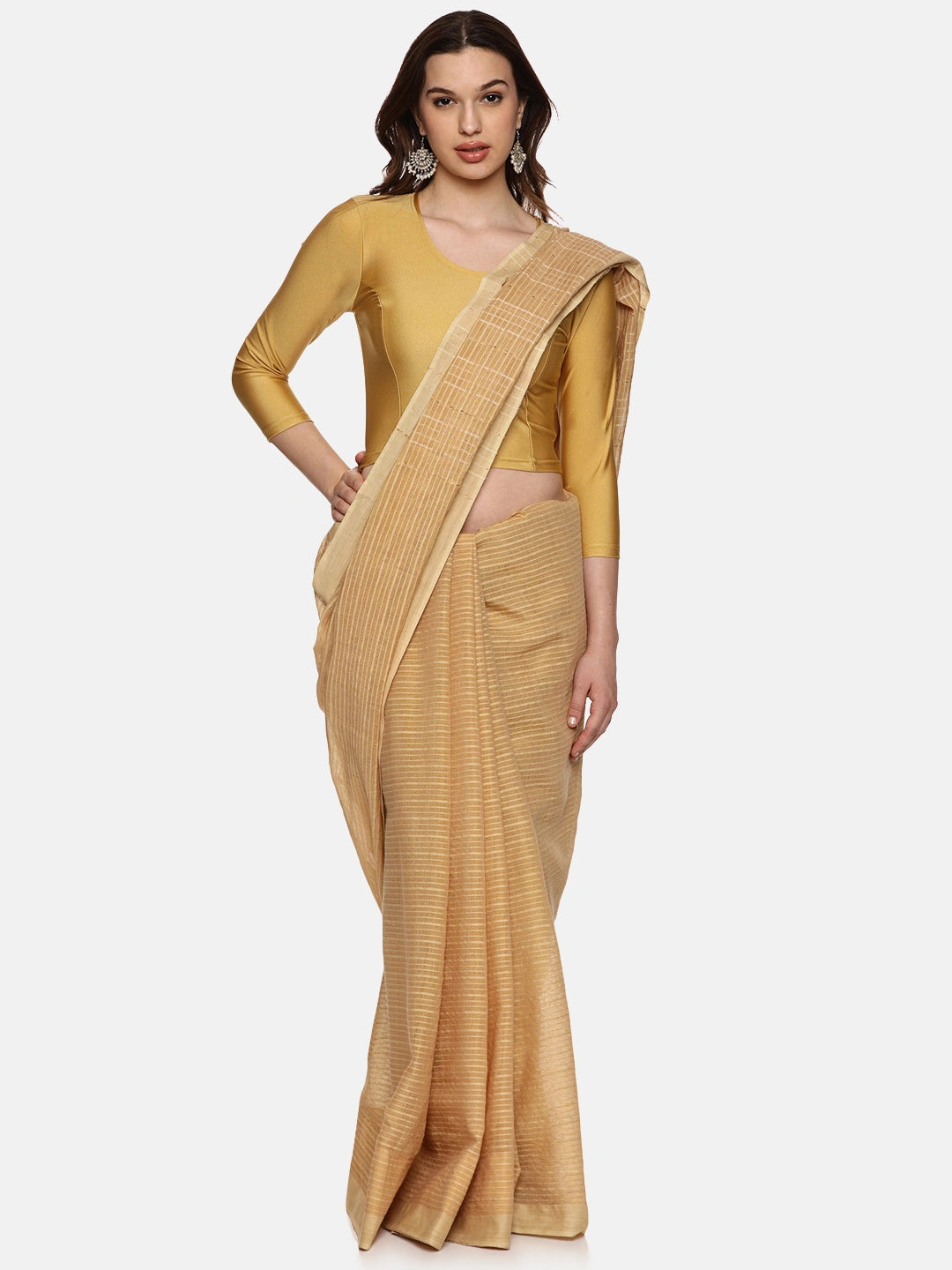 Women Shimmer Three Fourth Sleeve Plain Stretchable Saree Blouse  Us0302 - notyetbyus